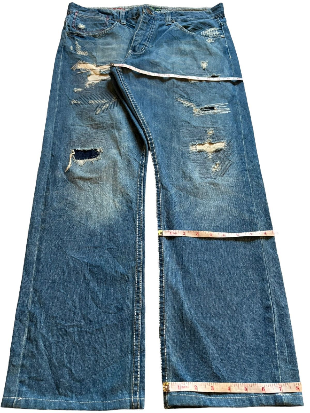 Japanese Brand Vintage Japanese Brand Patches Faded Wash Loose Jeans Size US 37 - 14 Thumbnail