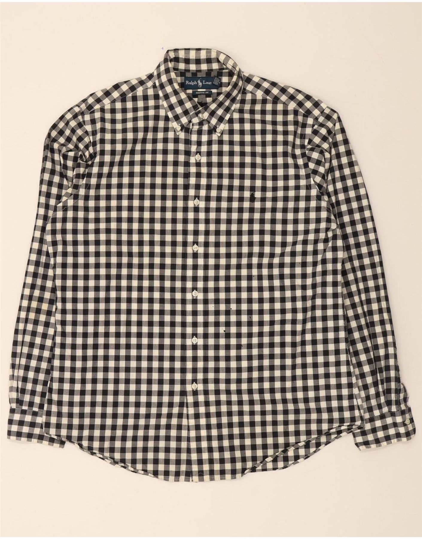 Ralph Lauren Mens Custom Fit Shirt Large Black Check Cotton Size US L / EU 52-54 / 3 - 1 Thumbnail