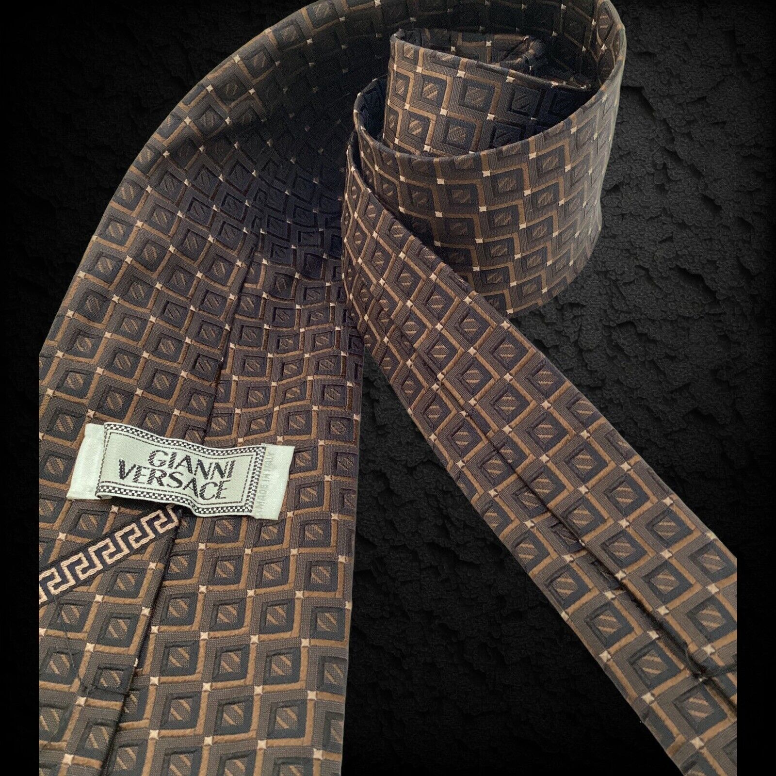 Versace GIANNI VERSACE Brown Geometric Baroque Medusa Italy Silk Tie Size ONE SIZE - 3 Thumbnail