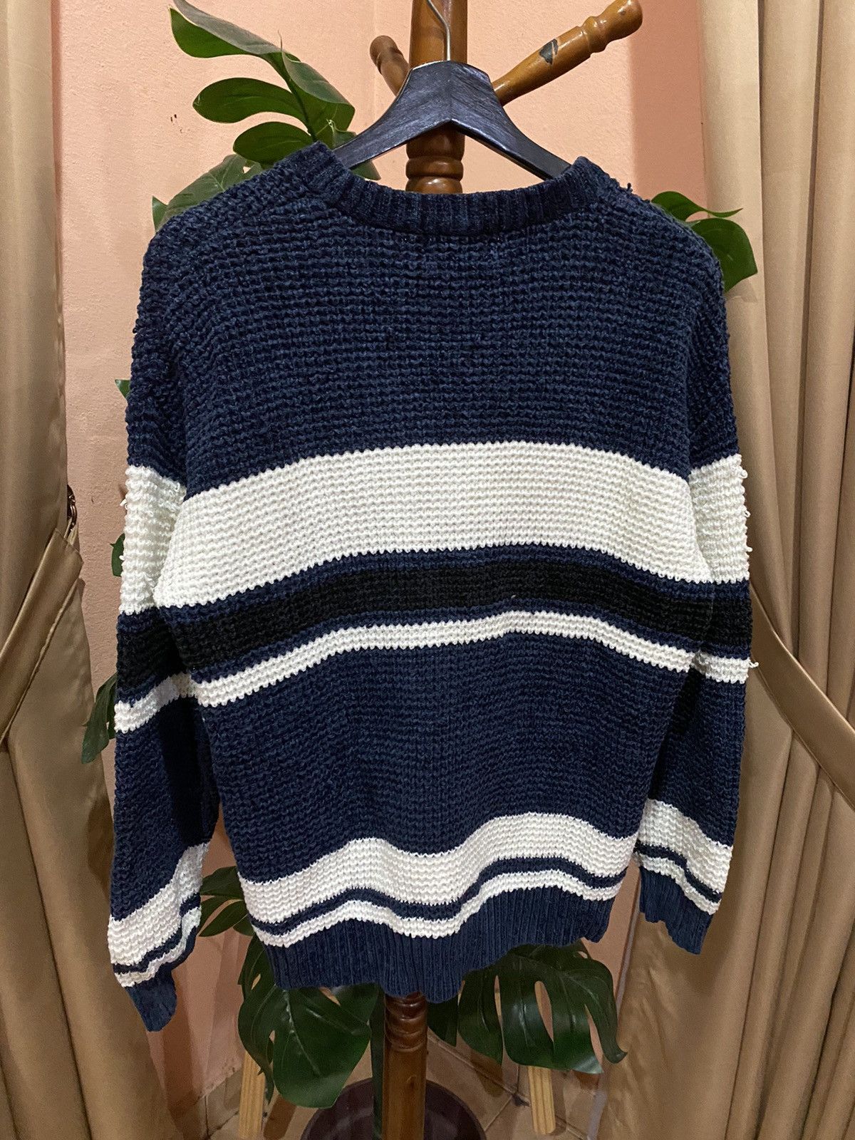 Japanese Brand Confirm Striped Knit Sweater | Cozy Navy and White Pullover Size L / US 10 / IT 46 - 7 Thumbnail
