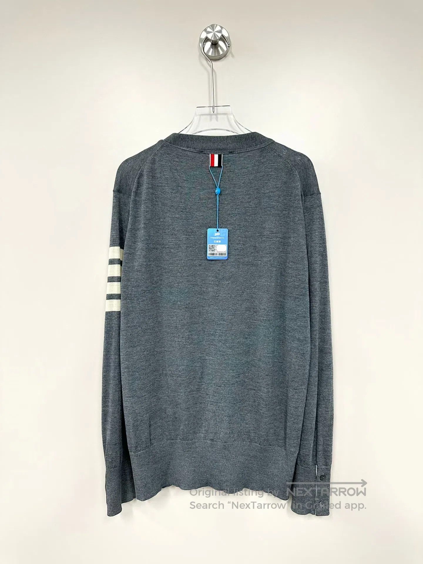 Thom Browne Thom Browne Gray Classic Four-Stripe Knit Cardigan| Size US M / EU 48-50 / 2 - 2 Thumbnail