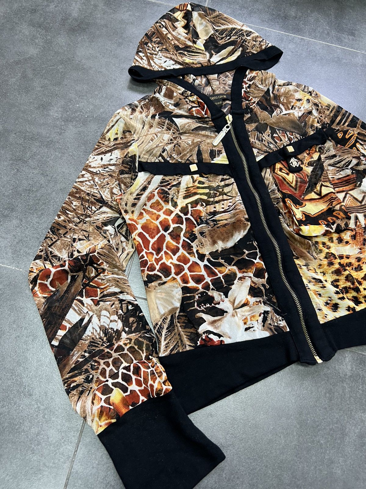 Roberto Cavalli × Vintage Y2K Mesh zip Hoodie JpG Gaultier Cavalli 00s 90s Size M / US 6-8 / IT 42-44 - 3 Thumbnail