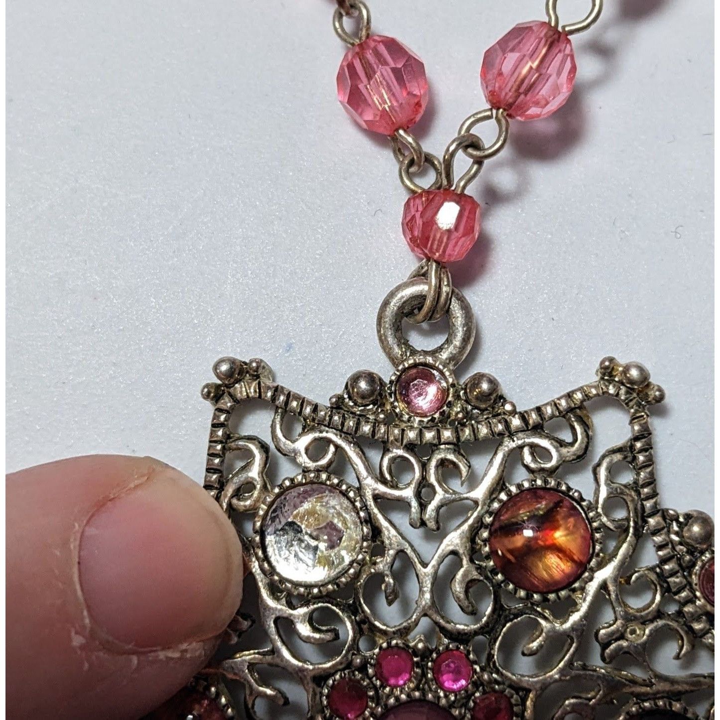 Other Vintage Coquette Pink And Silver Beaded Snowflake Necklace Size ONE SIZE - 8 Thumbnail