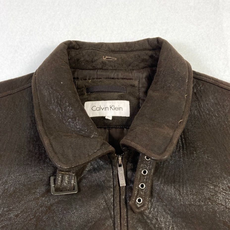 Calvin Klein Calvin Klein Mens XL Brown Faux Leather Bomber Jacket Full Zip Lined Mid-Length Size US XL / EU 56 / 4 - 4 Thumbnail
