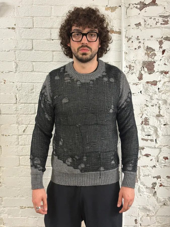 Diesel Diesel Grey Wool Net Distressed Sweater Size US M / EU 48-50 / 2 - 2 Thumbnail