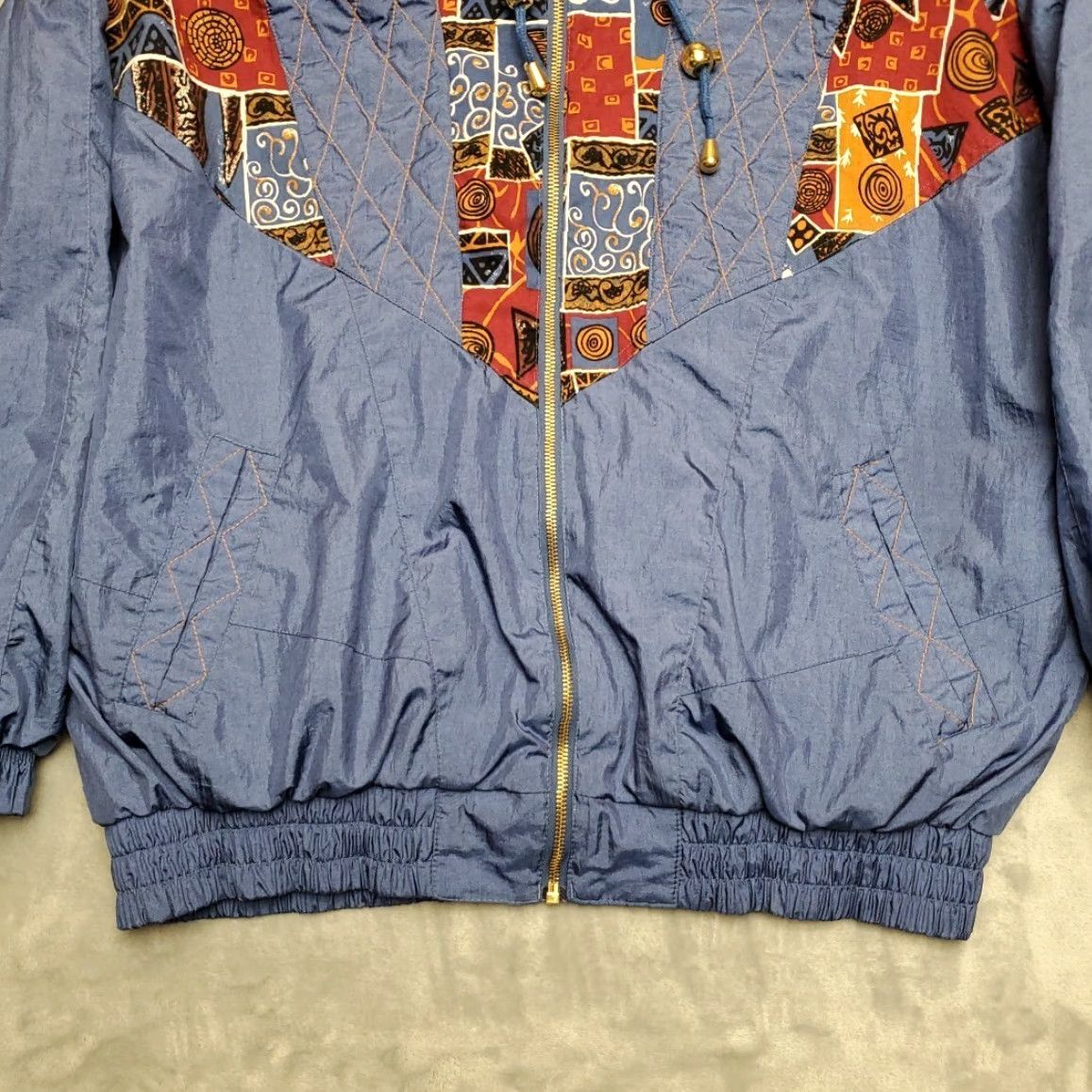 Vintage VINTAGE Windbreaker Jacket Womens L Blue 80s 90s Diamond Patchwork Print Retro Size L / US 10 / IT 46 - 2 Thumbnail
