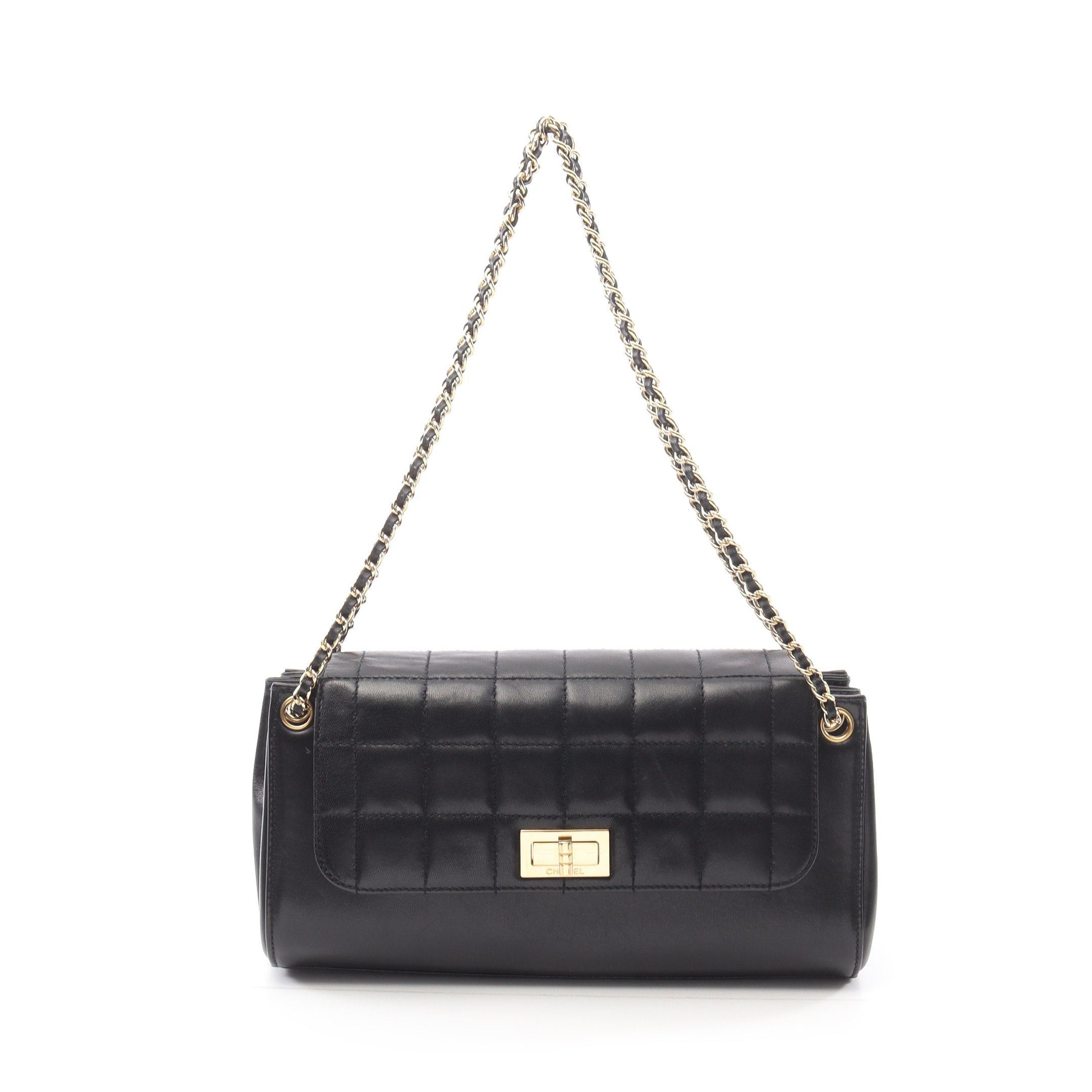 Chanel Chanel 2.55 Chocolate Bar Double Chain Shoulder Bag Lambskin Black Gold Hardware Size ONE SIZE - 1 Thumbnail
