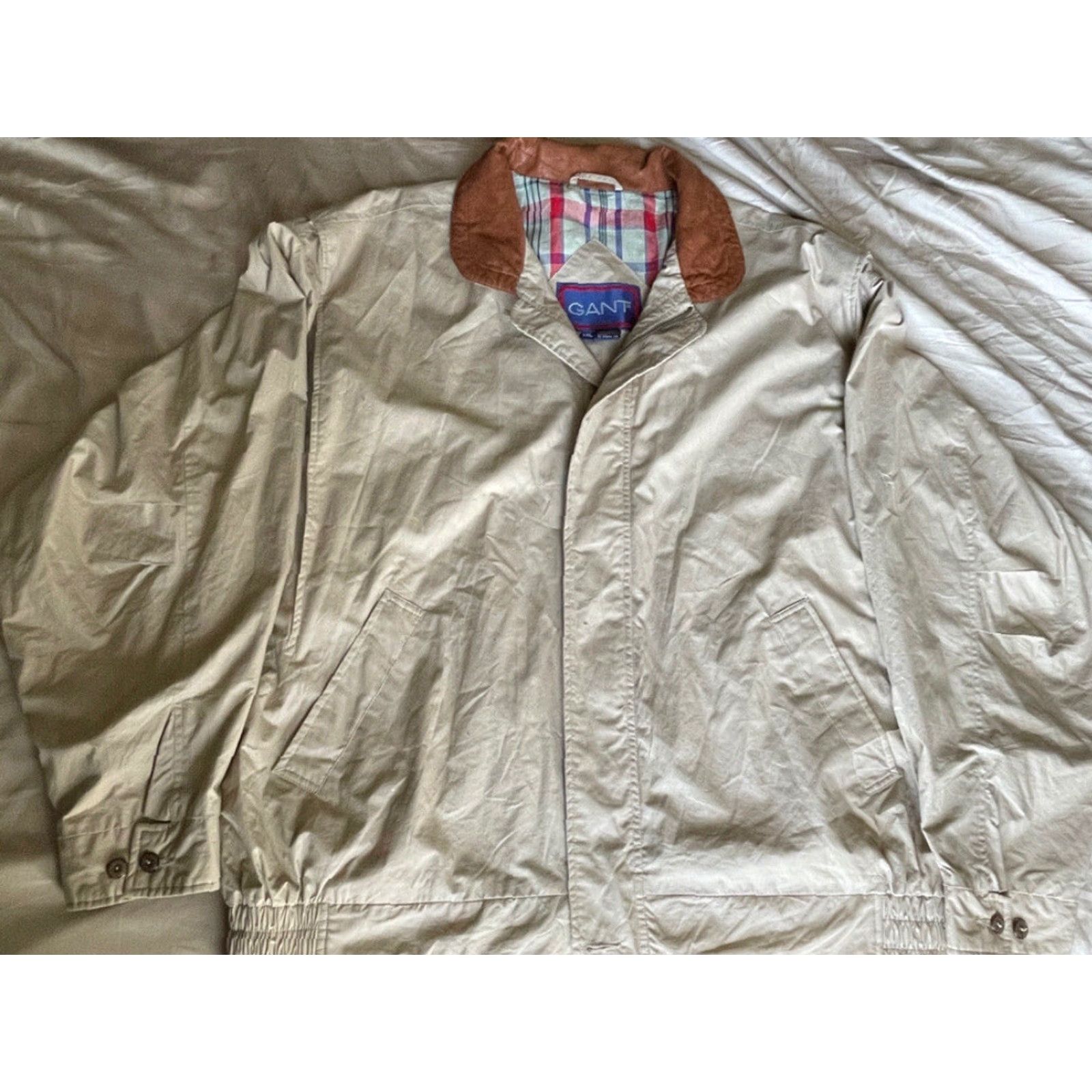 Gant VINTAGE GANT Lined Leather Collar Bomber Jacket Dad Grandpa Winter Plaid 2XL Beige Dry Clean Only Mens Regular XXL Size US XXL / EU 58 / 5 - 3 Thumbnail
