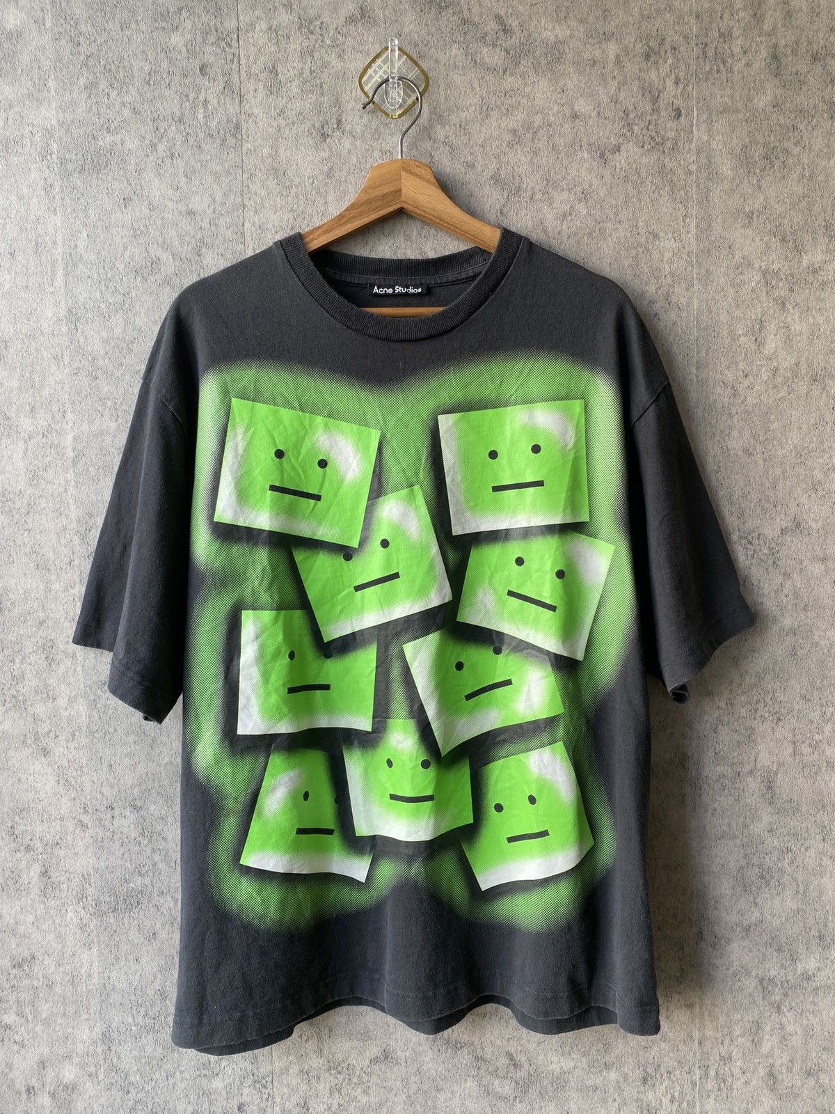 Acne Studios Acne Studios Black & Green Ellison Tone Face T-Shirt Size US L / EU 52-54 / 3 - 1 Thumbnail