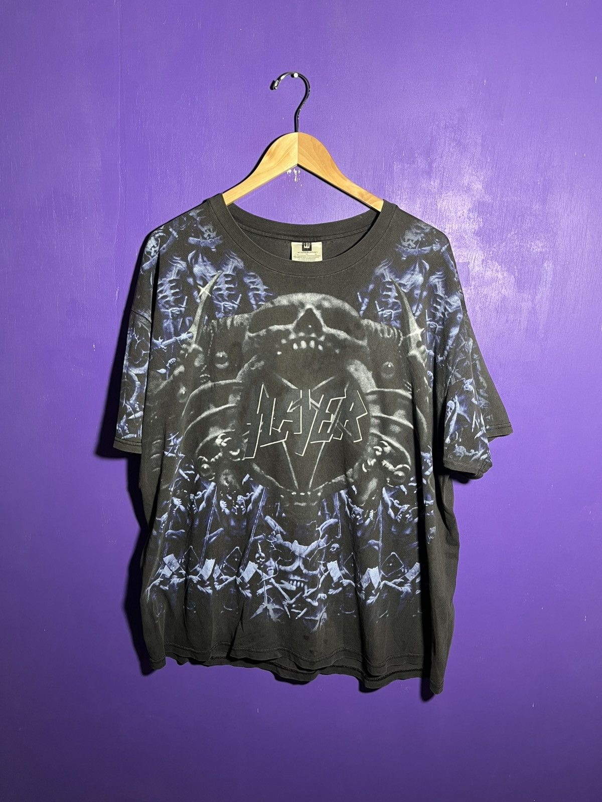 Band Tees × Vintage Vintage 90s Slayer skeletons AOP band tee Size US XL / EU 56 / 4 - 1 Thumbnail