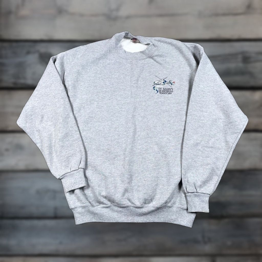 Jerzees JERZEES St. Mary's of Michigan Flight Center Sweatshirt Adult Large Gray Graphic Print 90s Mens Size US L / EU 52-54 / 3 - 1 Thumbnail