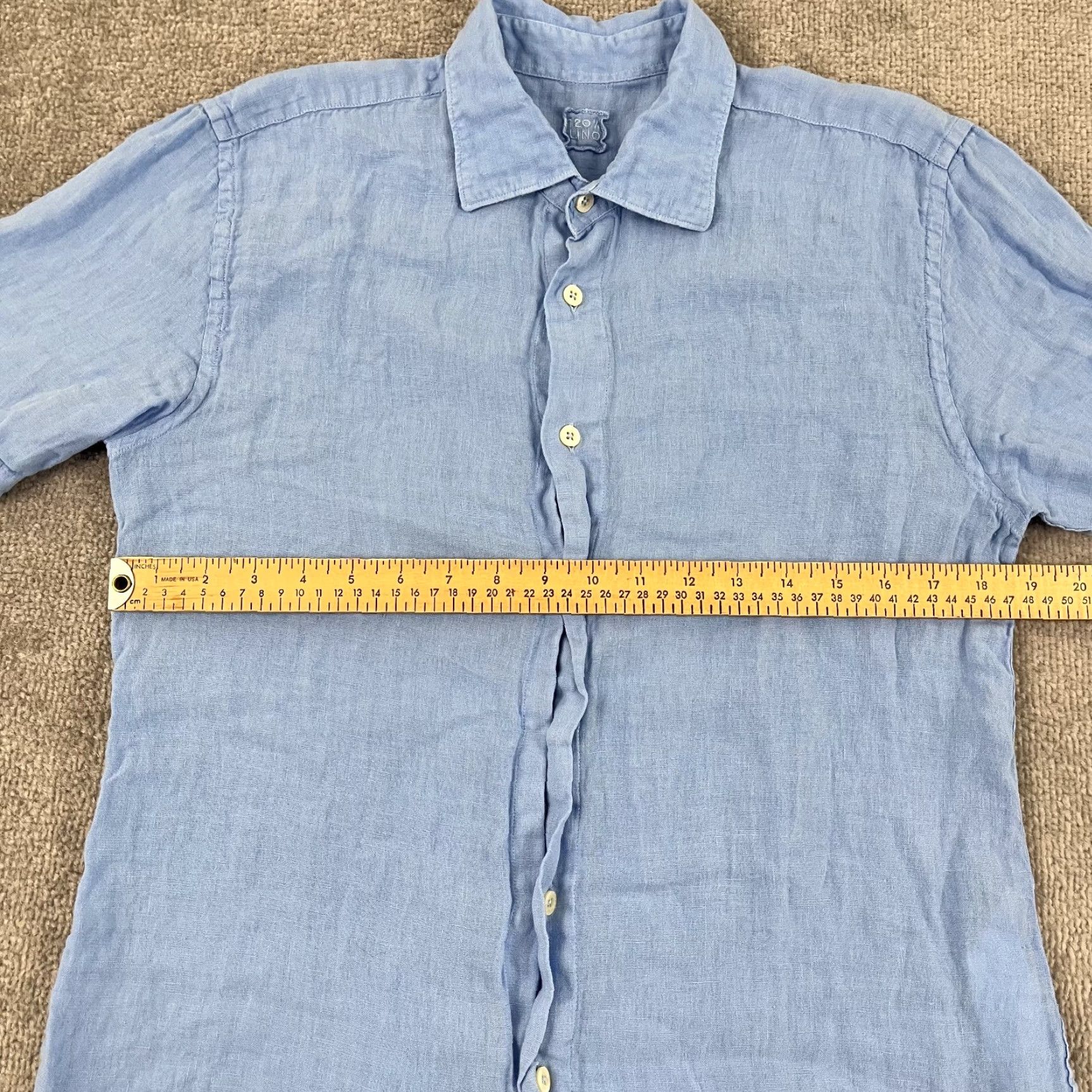 120% Lino VINTAGE 120% Lino Shirt Men Medium Blue Linen Button Up Casual Summer Preppy Size US M / EU 48-50 / 2 - 7 Thumbnail