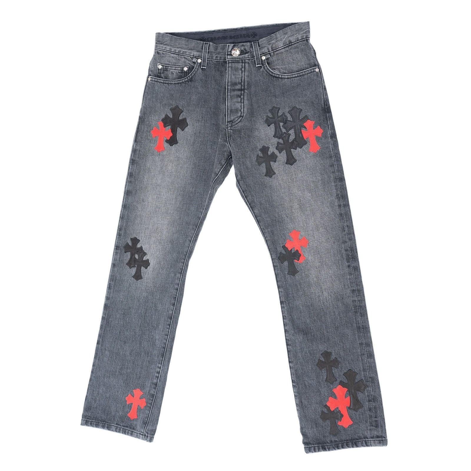 Chrome Hearts CLB Grey Black & Red Cross Patch Jeans Size US 34 / EU 50 - 1 Thumbnail