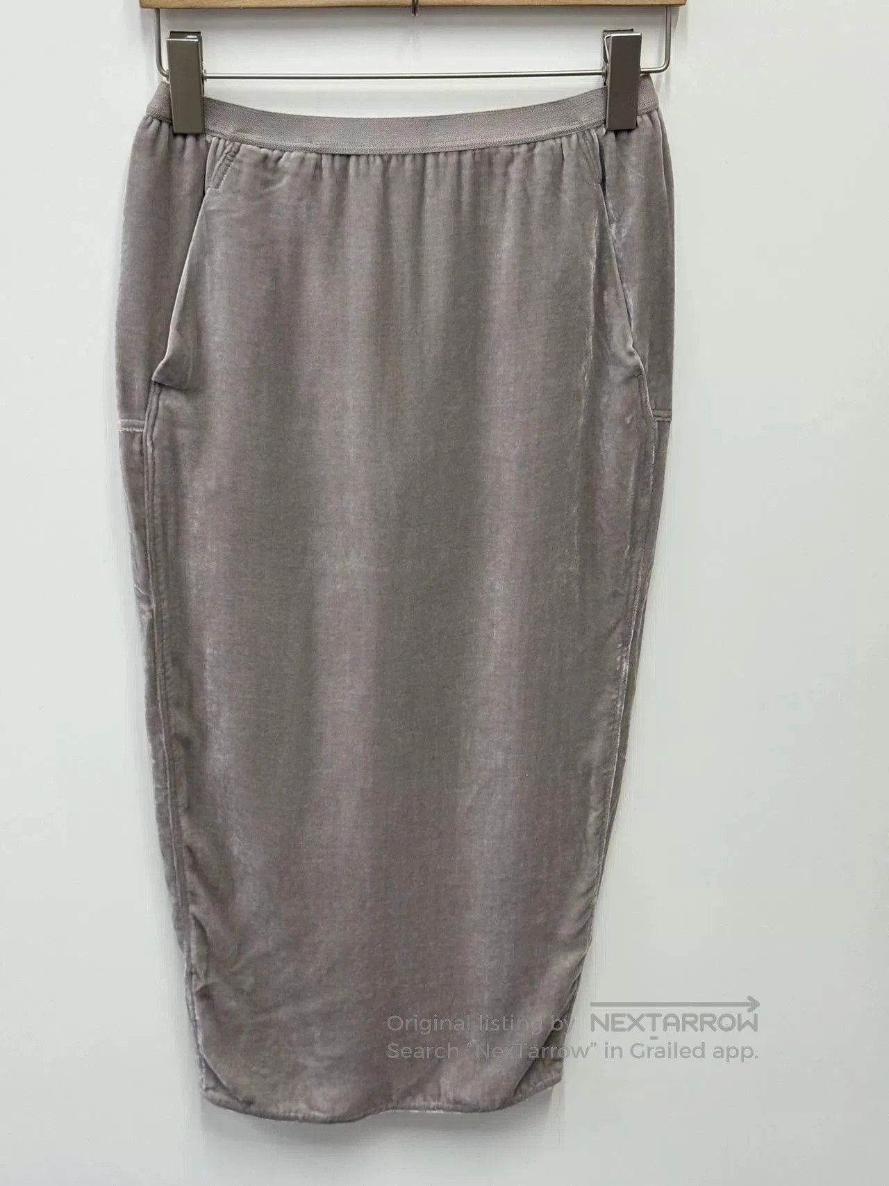 Rick Owens Gray Velvet Midi Skirt.