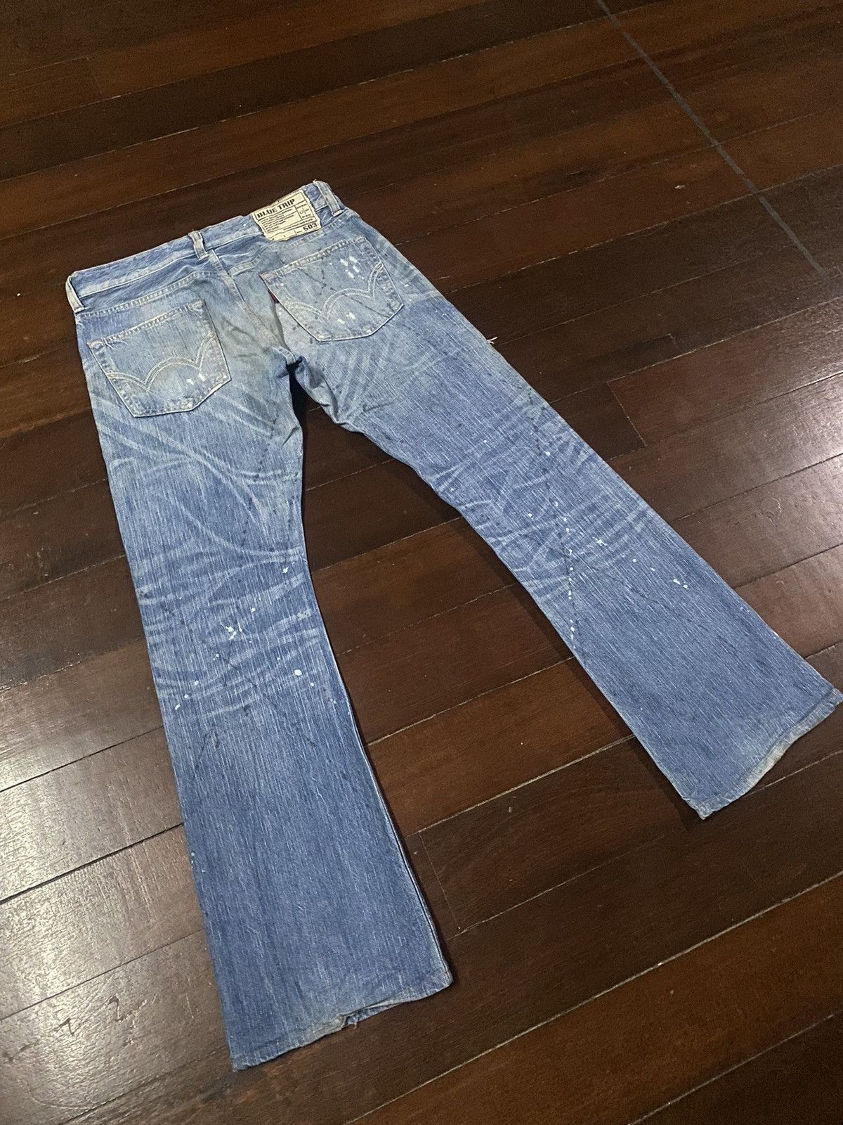 Designer × Edwin FIRE 🔥 EDWIN BLUE TRIP 503 WIDE LEG BOOT CUT DISTRESSED Size US 35 - 10 Thumbnail