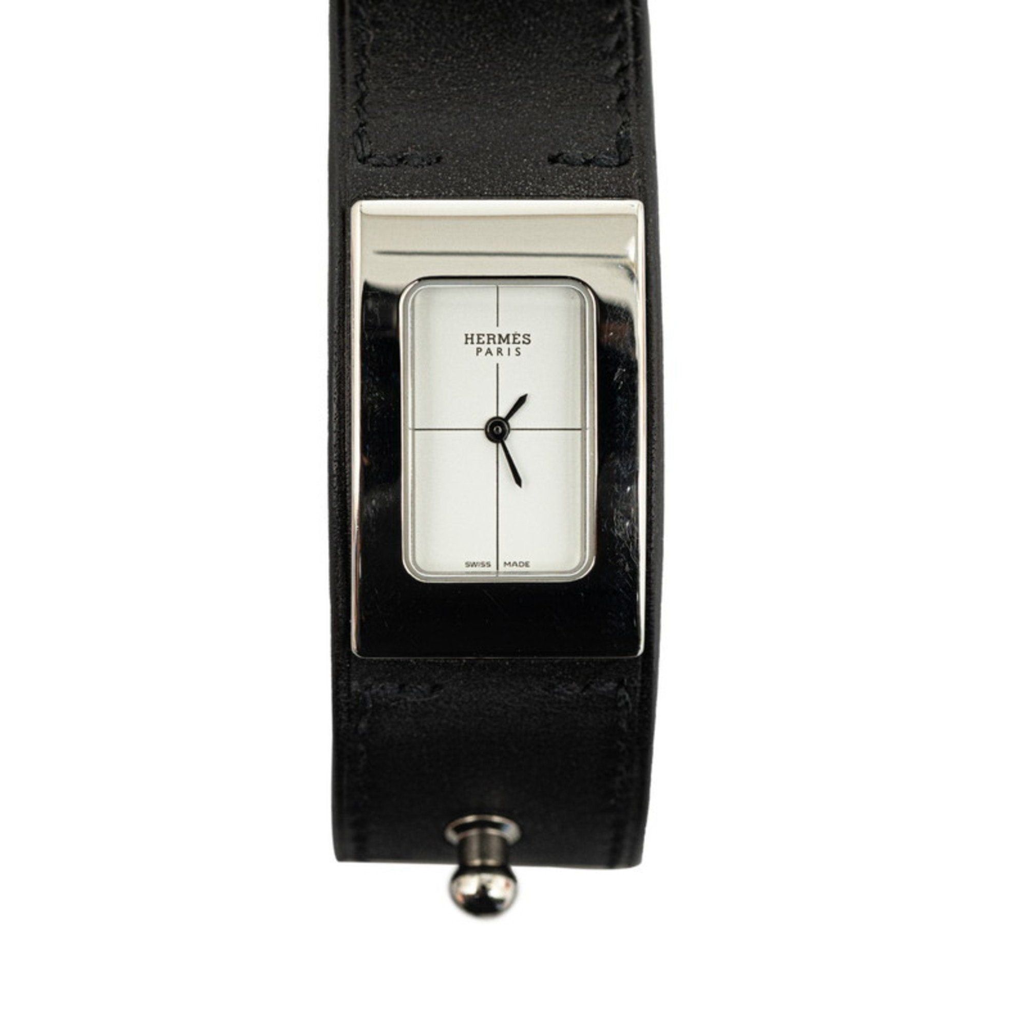 image of Hermes Cher Chemi-Midi Watch Cm1.210 Quartz White Dial Stainless Steel Leather Women's in Black