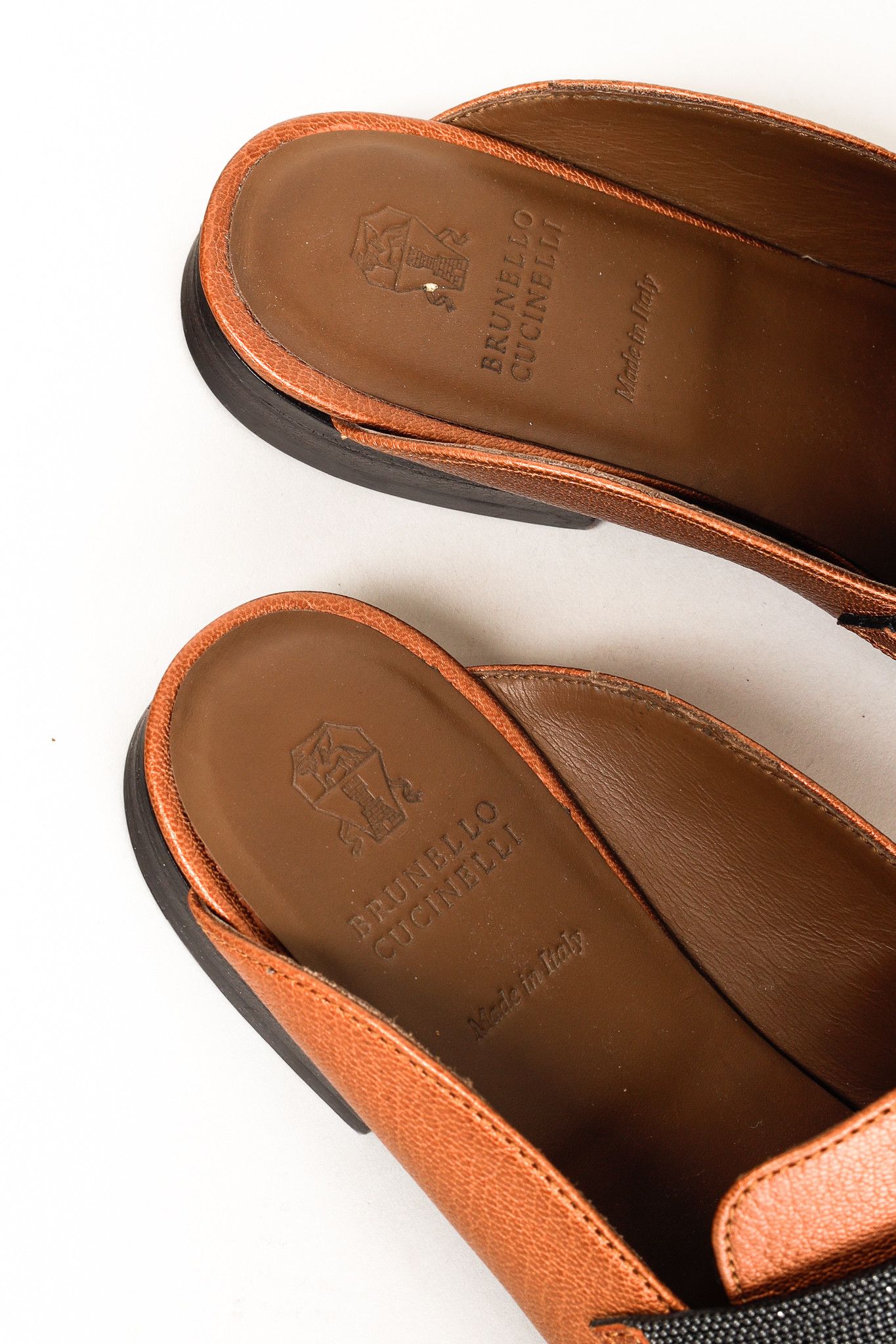 Brunello Cucinelli Brunello Cucinelli Metallic Copper Orange Monili Loafer Mule Size US 6.5 / IT 36.5 - 9 Thumbnail