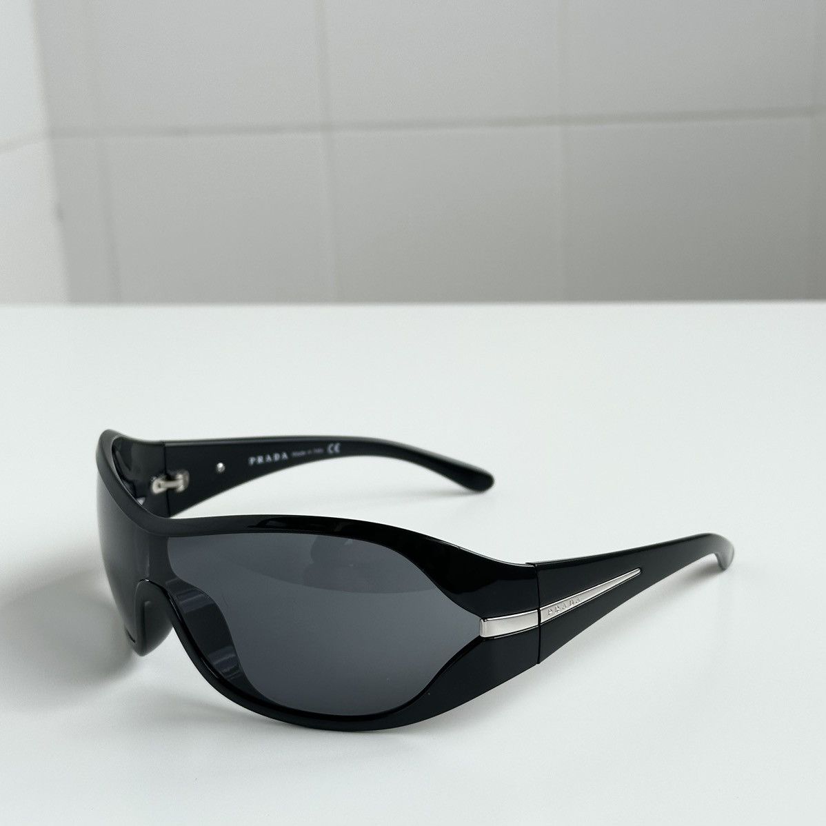 Pre-owned Prada X Vintage Prada Mask Black Sunglasses Spr 12g Vintage Prada Y2k In Leopard