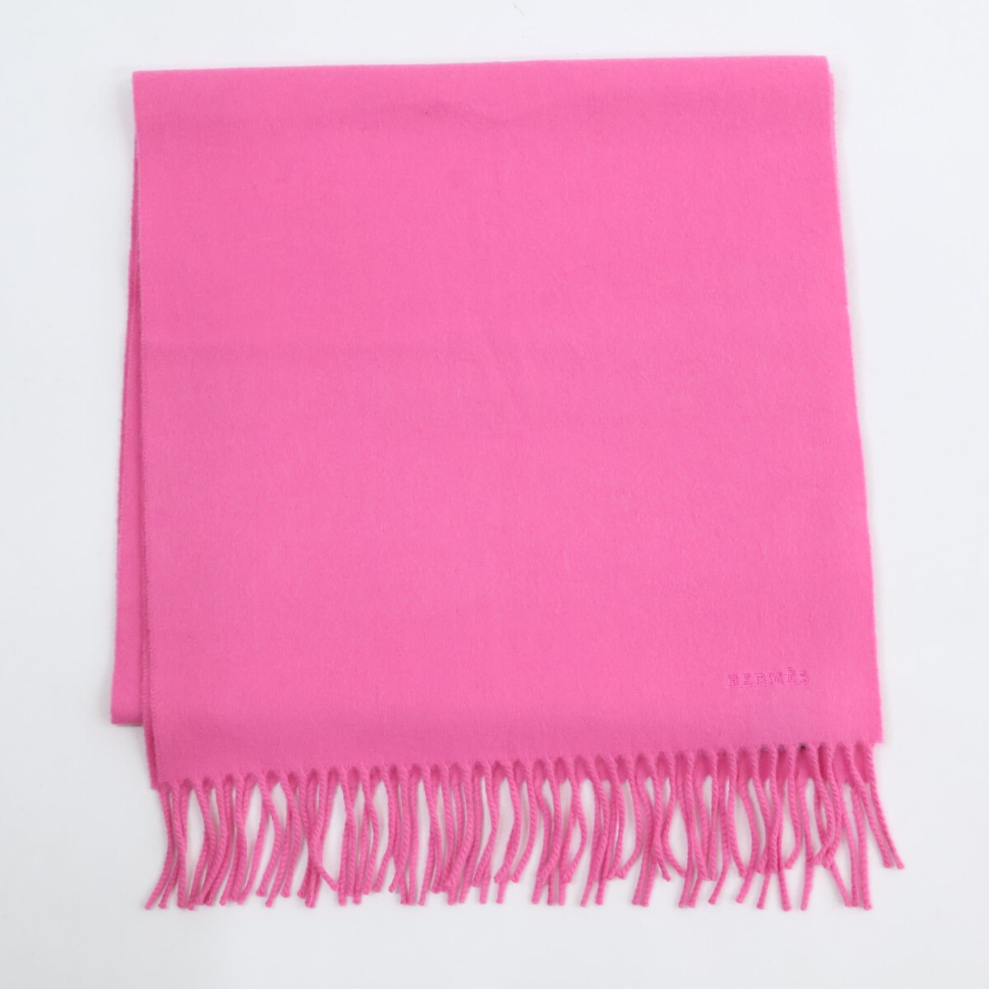 Hermes HERMES 100% Cashmere Fringe Scarf with Embroidered Logo, Pink, Women's Size ONE SIZE - 1 Thumbnail