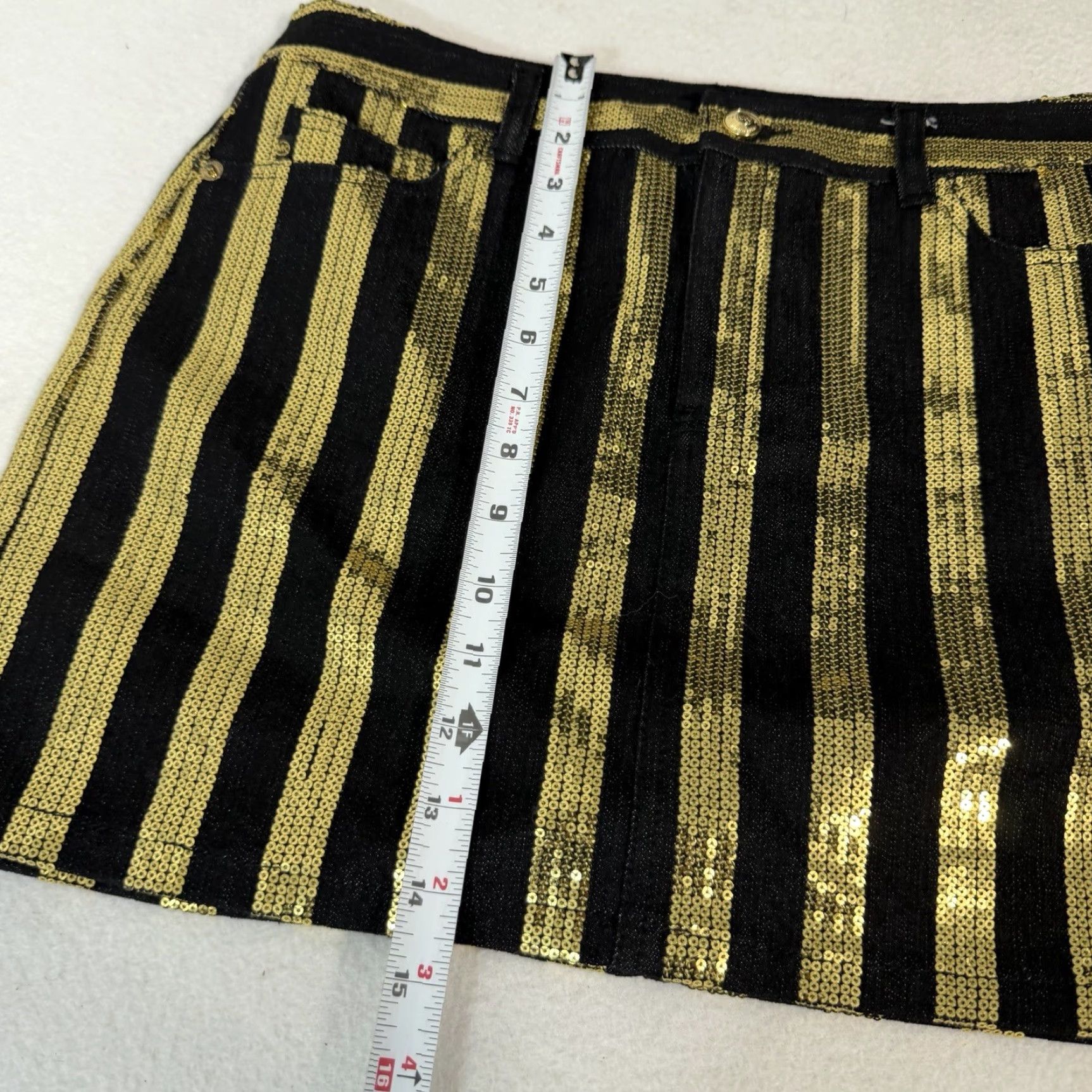 Michael Kors Michael Kors Black Gold Sequin Stripe Denim Mini Skirt Size 6 Size 28" / US 6 / IT 42 - 2 Thumbnail