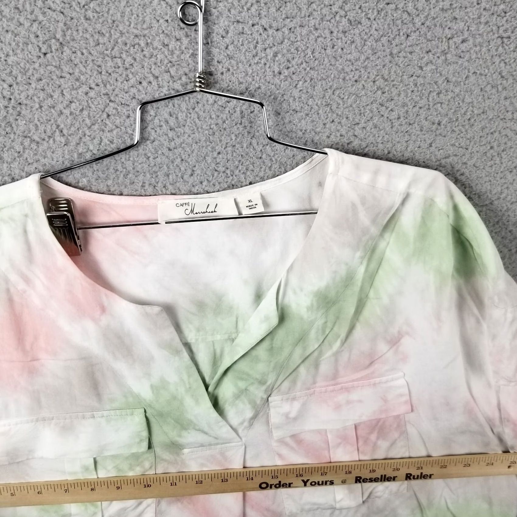 Vintage Cafe Marrakesh Blouse Women XL Stripes Rayon Top Short Sleeves Light Tie Dye Size XL / US 12-14 / IT 48-50 - 5 Thumbnail
