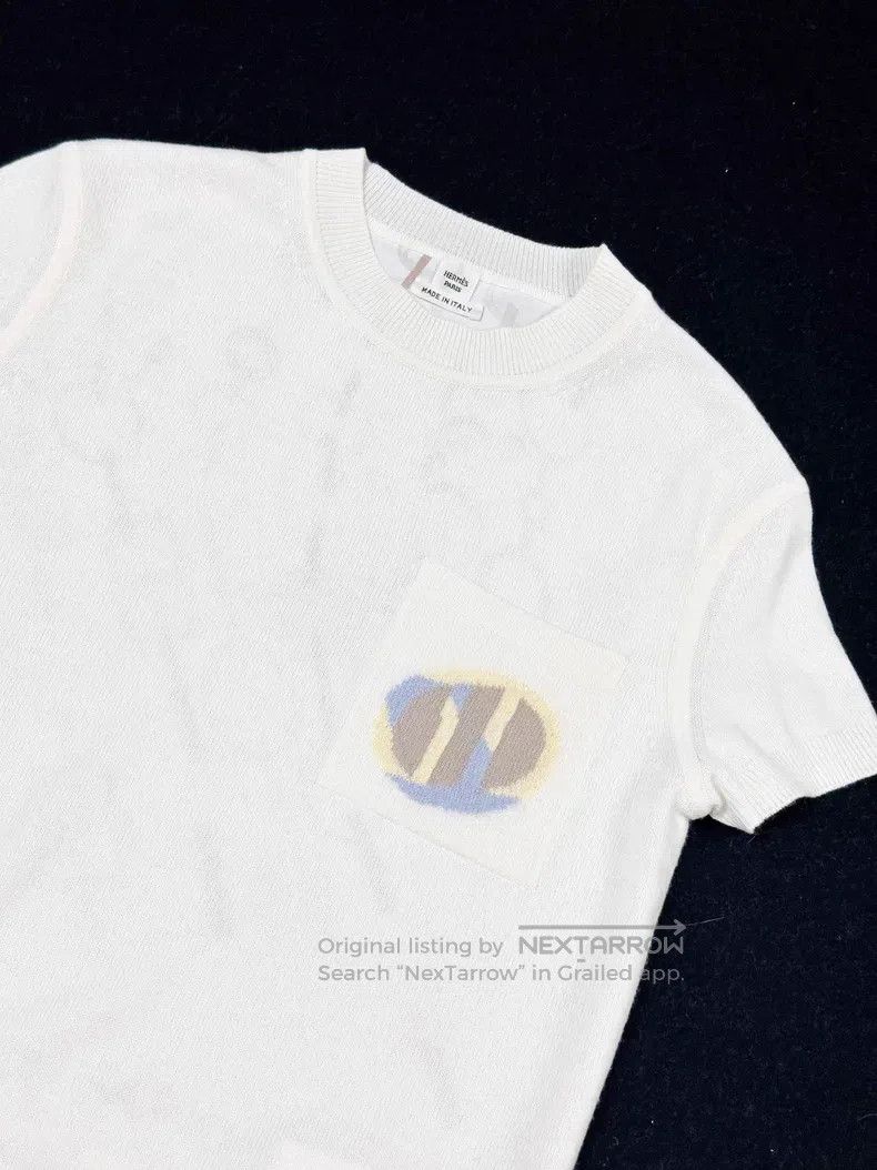 Hermes Hermes White Chain Pattern Cashmere and Silk Short-sleeve Size XS / US 0-2 / IT 36-38 - 2 Thumbnail