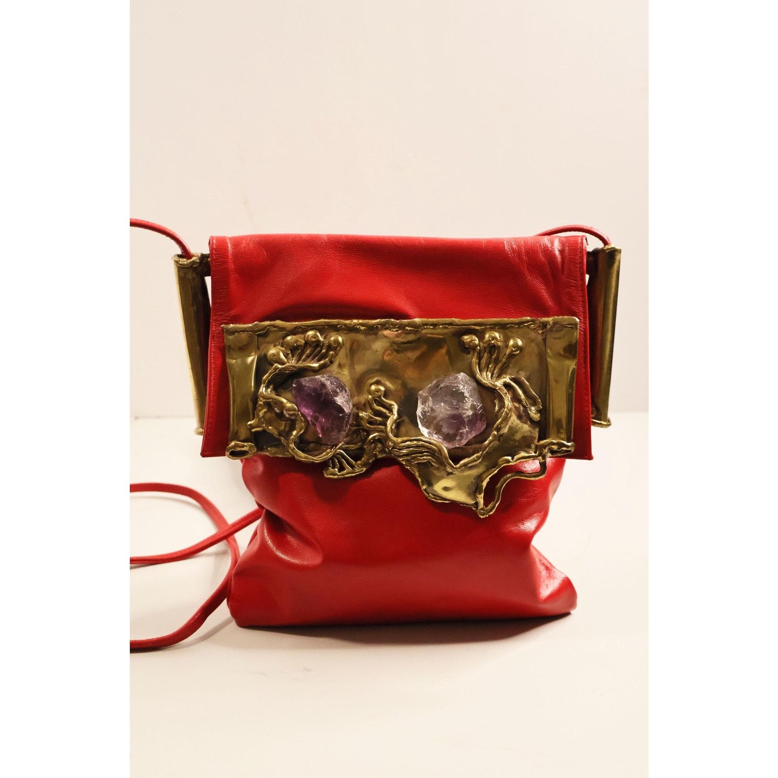 Vintage Carvalho's of Rio 1970s Brutalist Red Leather Amethyst Bag Size ONE SIZE - 6 Thumbnail