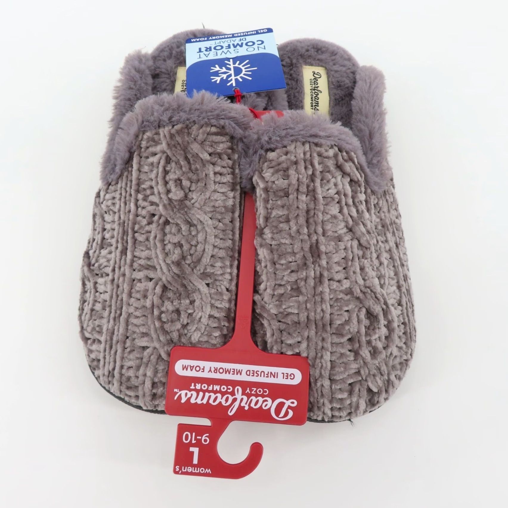 Vintage Dearfoams Slippers Women Large 9-10 Grey Chenille Cable Knit Faux Fur Slide NEW Memory Foam Slide Slippers Womens Medium? Size US 9 / IT 39 - 2 Thumbnail