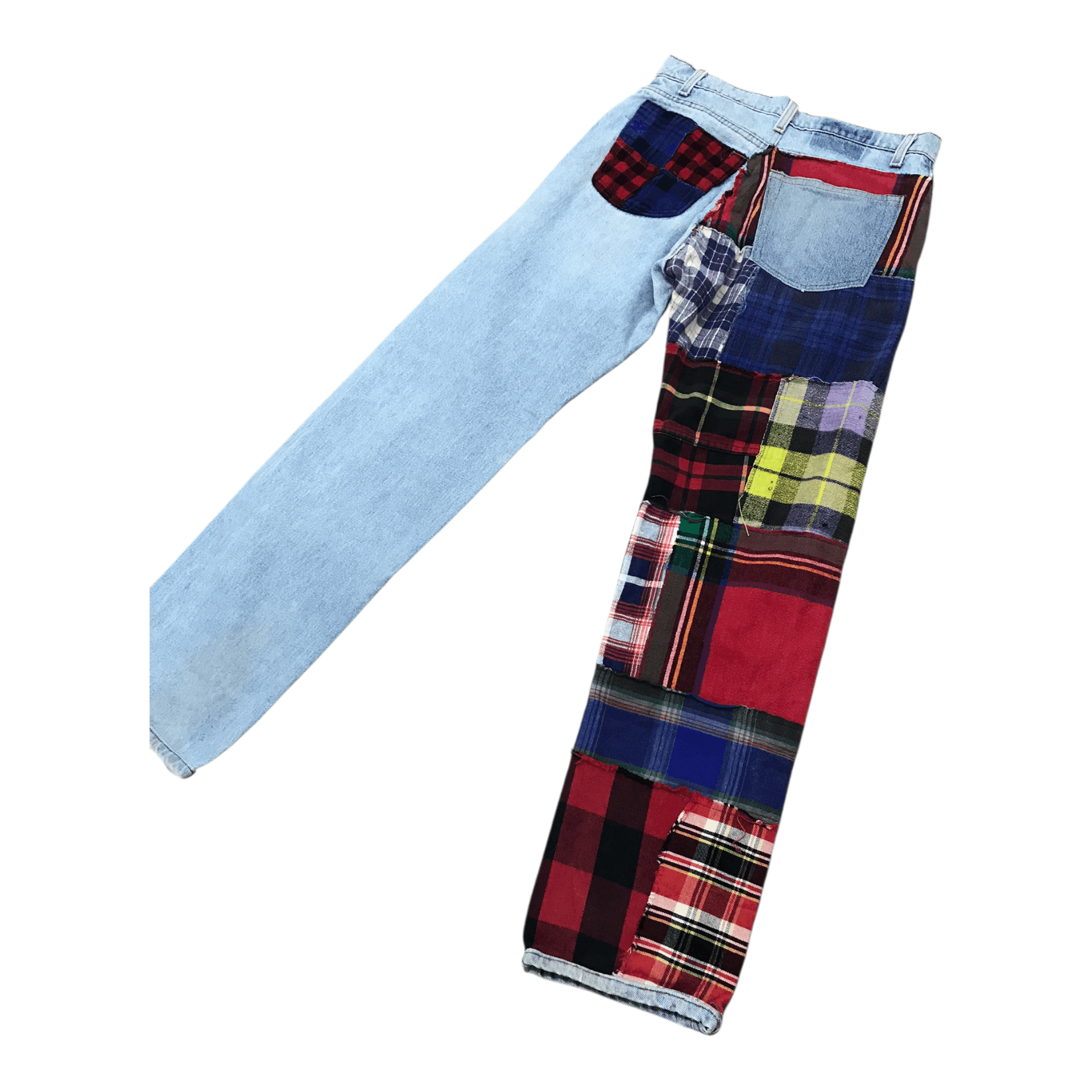 If Six Was Nine × Japanese Brand Blue Denim Tartan Patchwork Pant Size US 32 / EU 48 - 2 Thumbnail