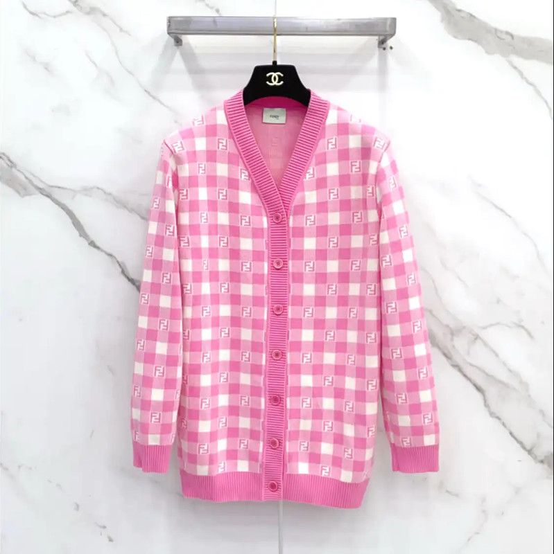 Fendi Fendi Pink Checkered Long Sleeve Cardigan 0089 Size M / US 6-8 / IT 42-44 - 1 Thumbnail