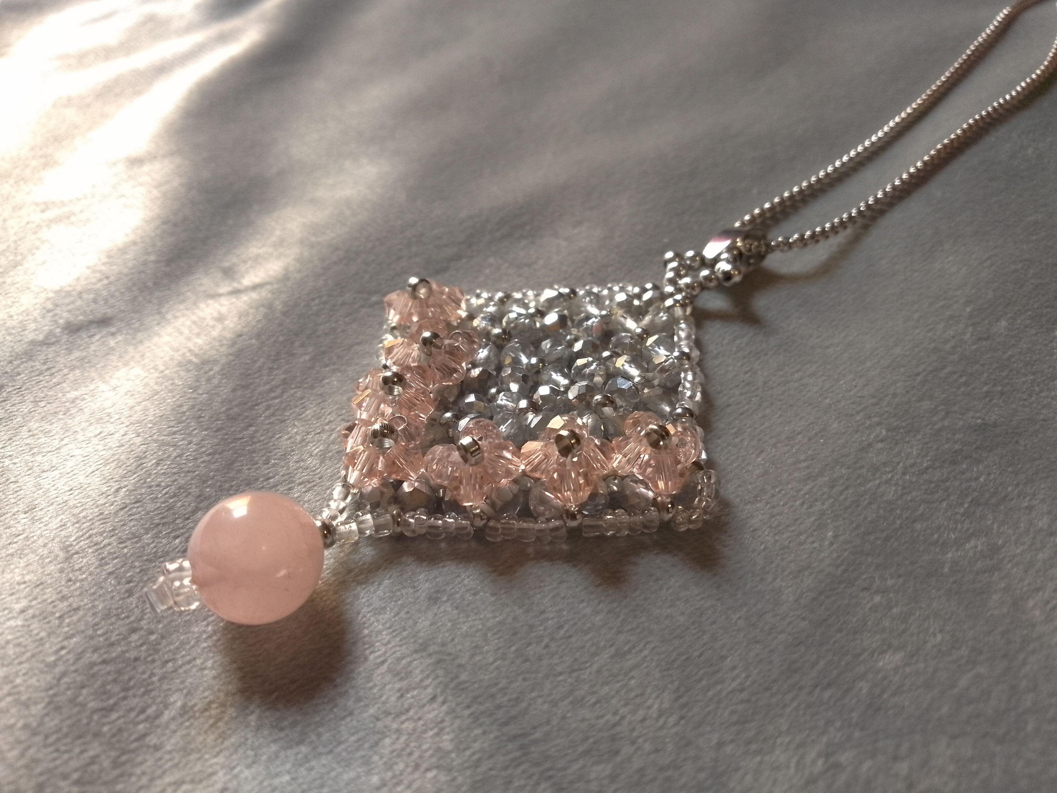 Handmade Long Necklace/ Talisman Pendant in Crystal Rose quartz Size ONE SIZE - 2 Thumbnail
