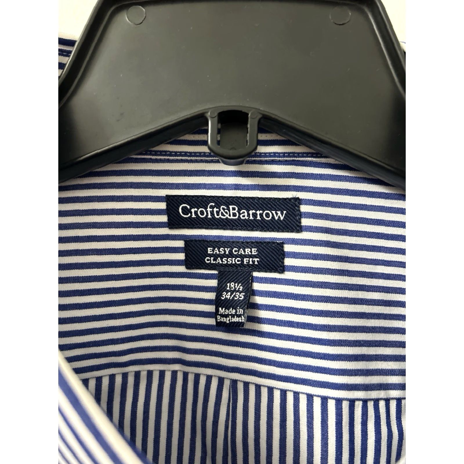Croft & Barrow Croft & Barrow Shirt Mens 18.5 Blue White Striped Oxford Classic Fit L/S Button-Down Collar Barrel Cuff Size US XXL / EU 58 / 5 - 7 Thumbnail
