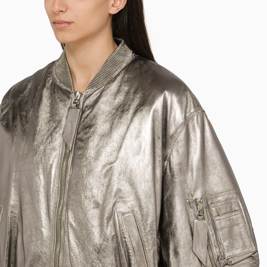 The Attico o1d2blof1024 Leather Bomber Jacket in Silver Size S / US 4 / IT 40 - 4 Thumbnail
