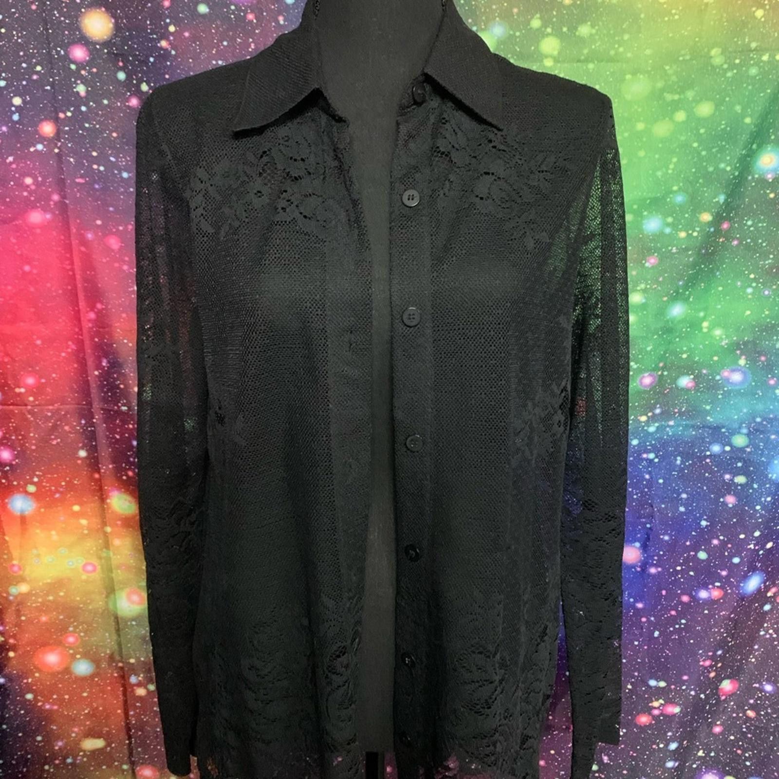 Designer NY & Co Black Lace Blouse Size M / US 6-8 / IT 42-44 - 1 Thumbnail