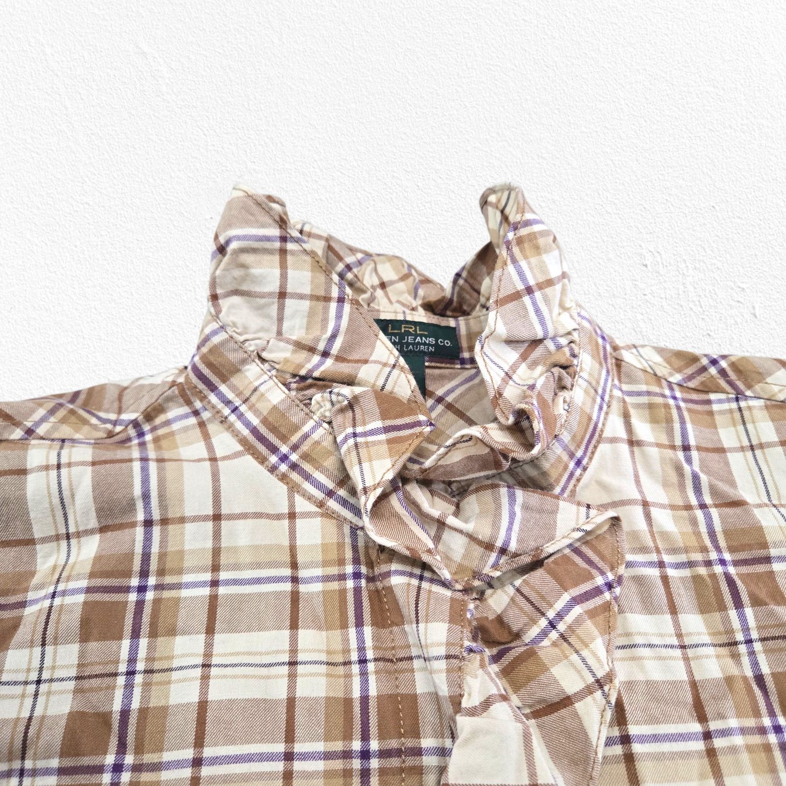 Ralph Lauren Y2K Ralph Lauren Plaid Tan Ruffle Button Up Blouse Size XL Size XL / US 12-14 / IT 48-50 - 7 Thumbnail