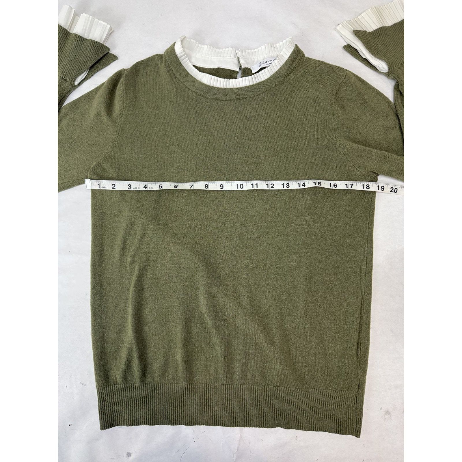 Other Siani Milano Olive Green Sweater White Pleated Cuff Large Size L / US 10 / IT 46 - 2 Thumbnail