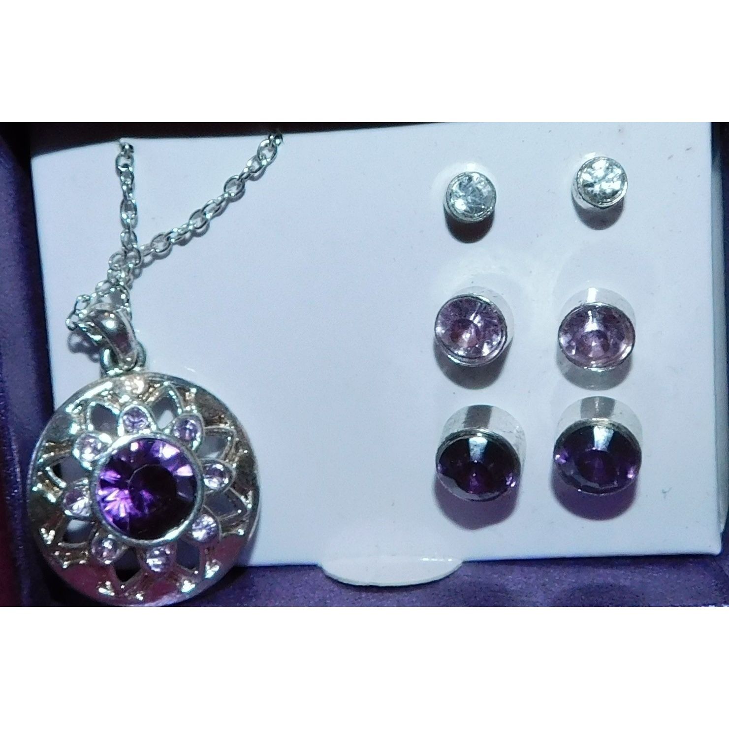 Other Silver And Purple Jewelry Set (Necklace, 3 Pairs Of Earrings Size ONE SIZE - 4 Thumbnail