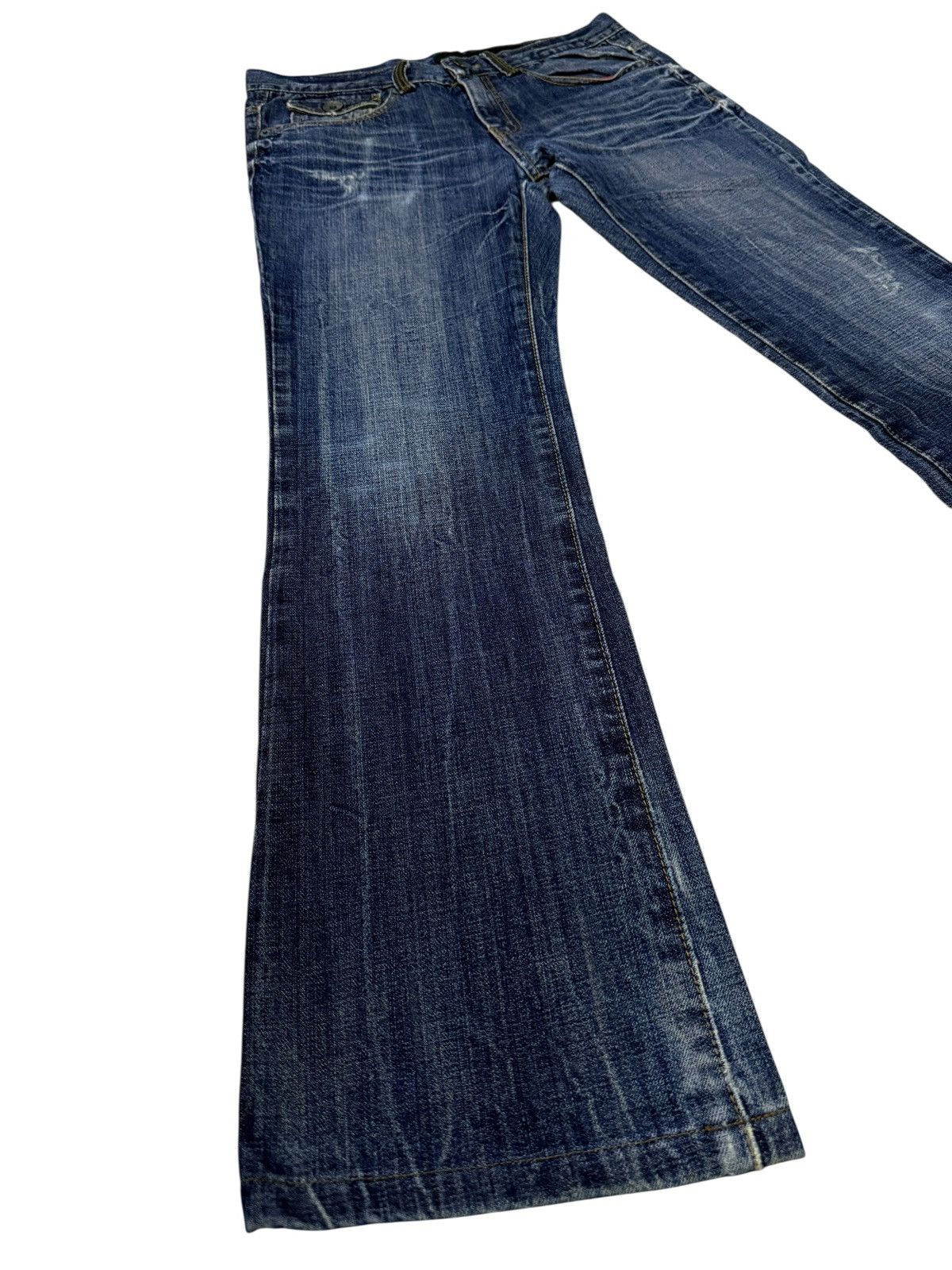 Japanese Brand Flared Jeans Russ.k Distressed Denim Nice Design Boot Cut Size US 33 - 1 Thumbnail