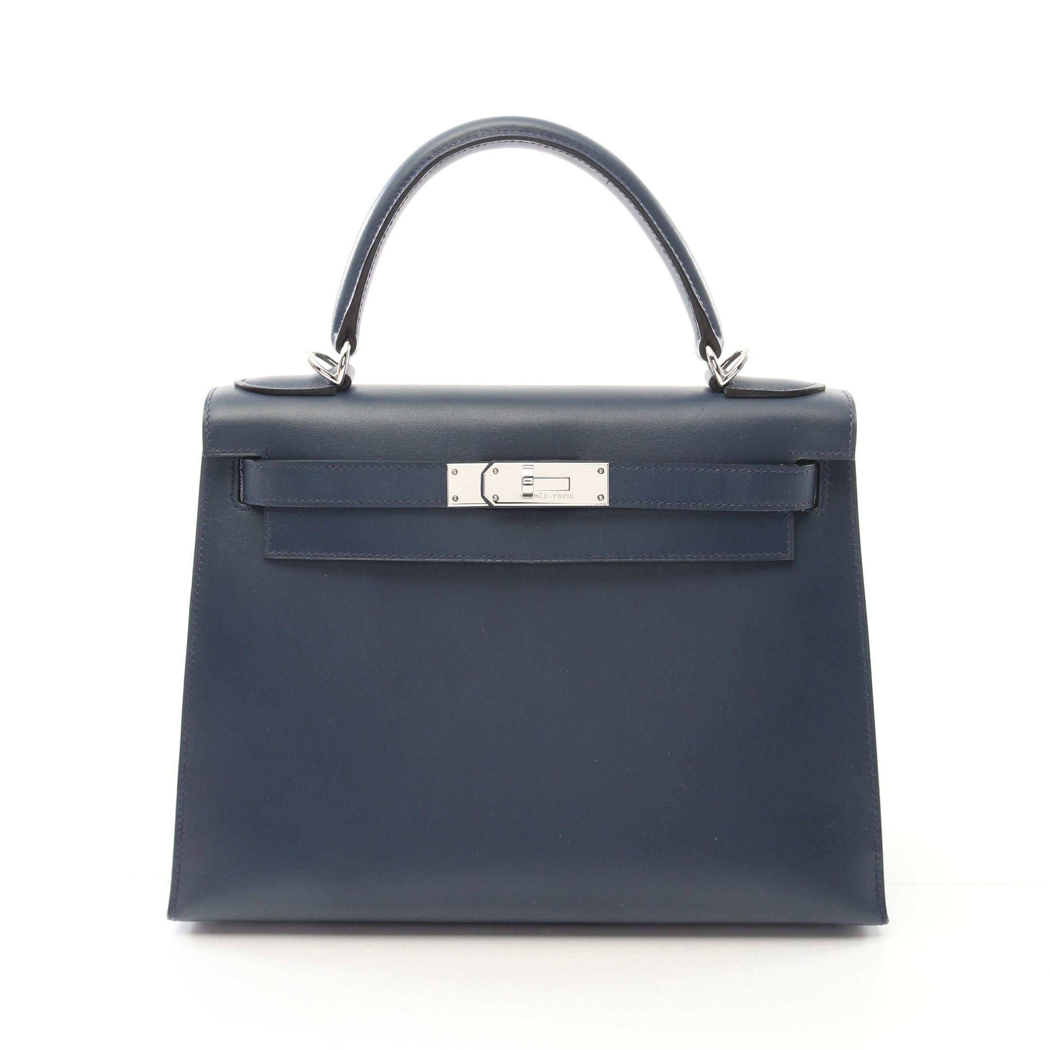 Hermes Hermes Kelly28 Handbag Box Calf Dark Blue Silver Hardware Stamp (Manufactured Around 2002) Size ONE SIZE - 1 Thumbnail