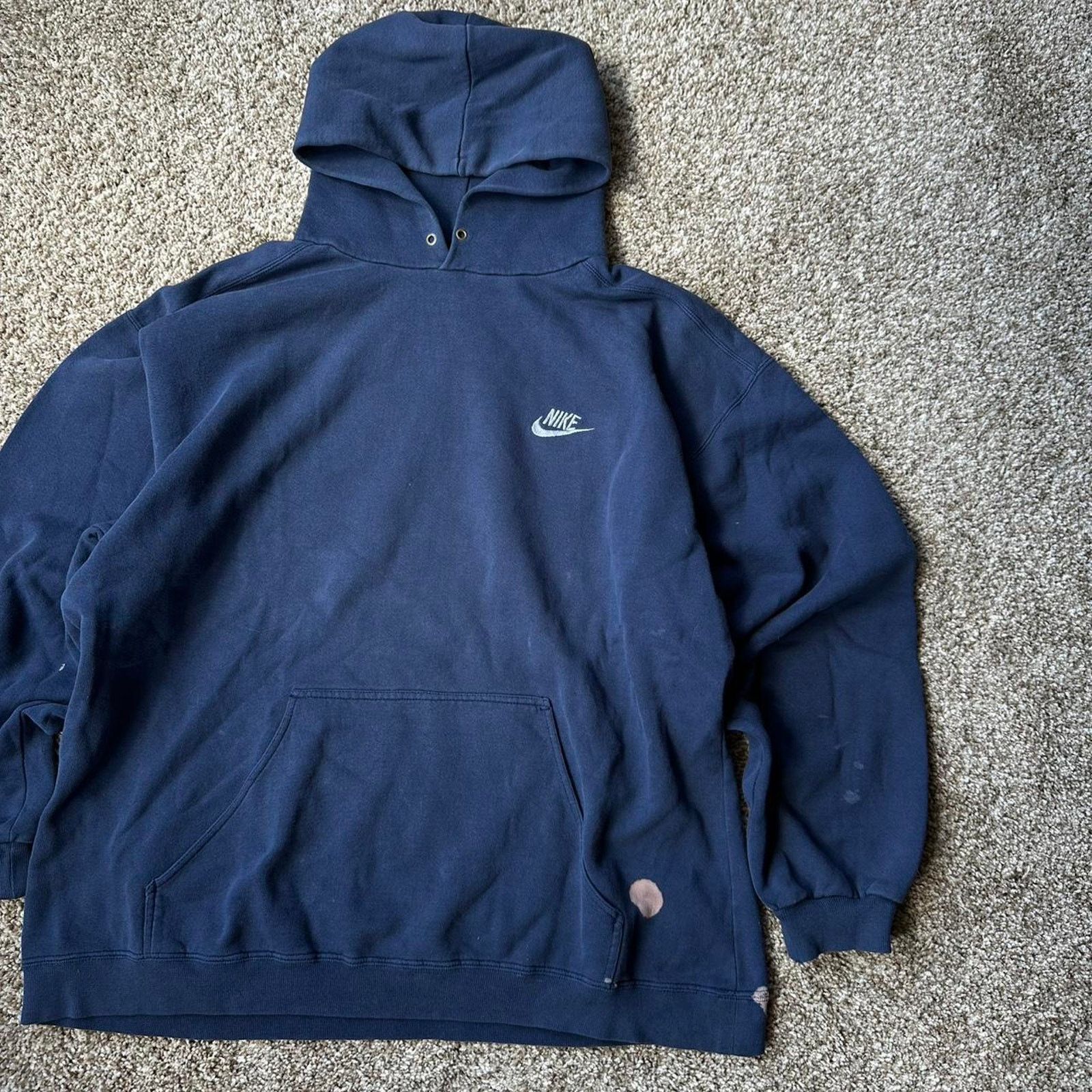 Nike × Vintage Vintage 90s Baggy Nike Check Navy Cotton Hoodie Sweatshirt Size US XXL / EU 58 / 5 - 2 Thumbnail