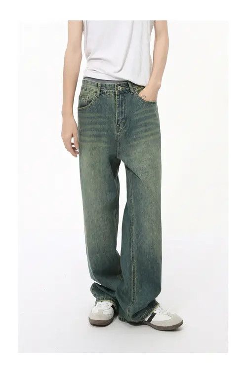 Japanese Brand × Jean Simple straight loose distressed washed denim trousers Size US 32 / EU 48 - 2 Thumbnail