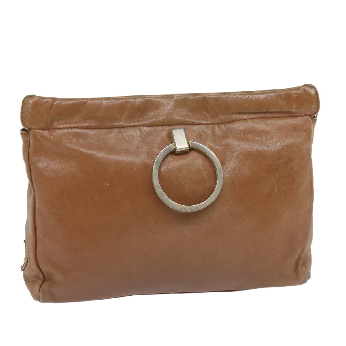 image of Prada Pouch Leather Brown Auth Bs10446, Women's