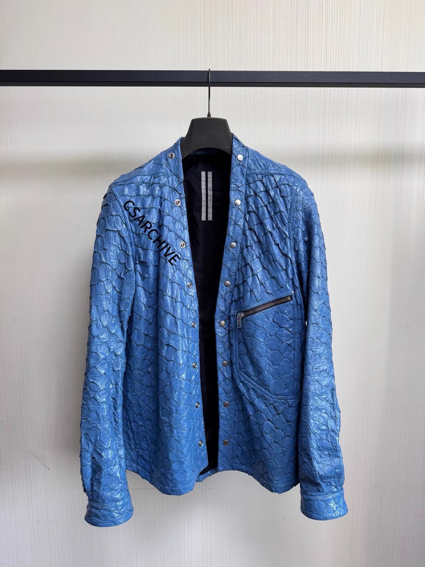 Rick Owens Blue Textured Leather Jacket Size L Size US L / EU 52-54 / 3 - 1 Thumbnail