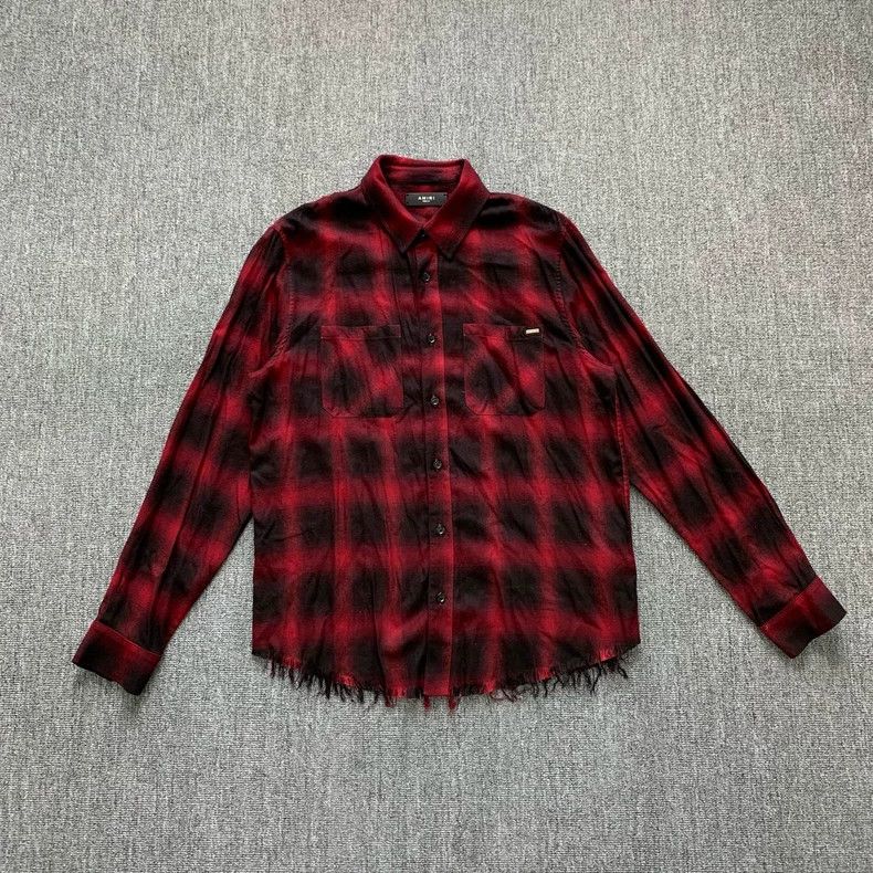 Amiri Amiri Size 38 Red destroying tassel plaid shirt 2506-Nexta Size US XS / EU 42 / 0 - 1 Thumbnail