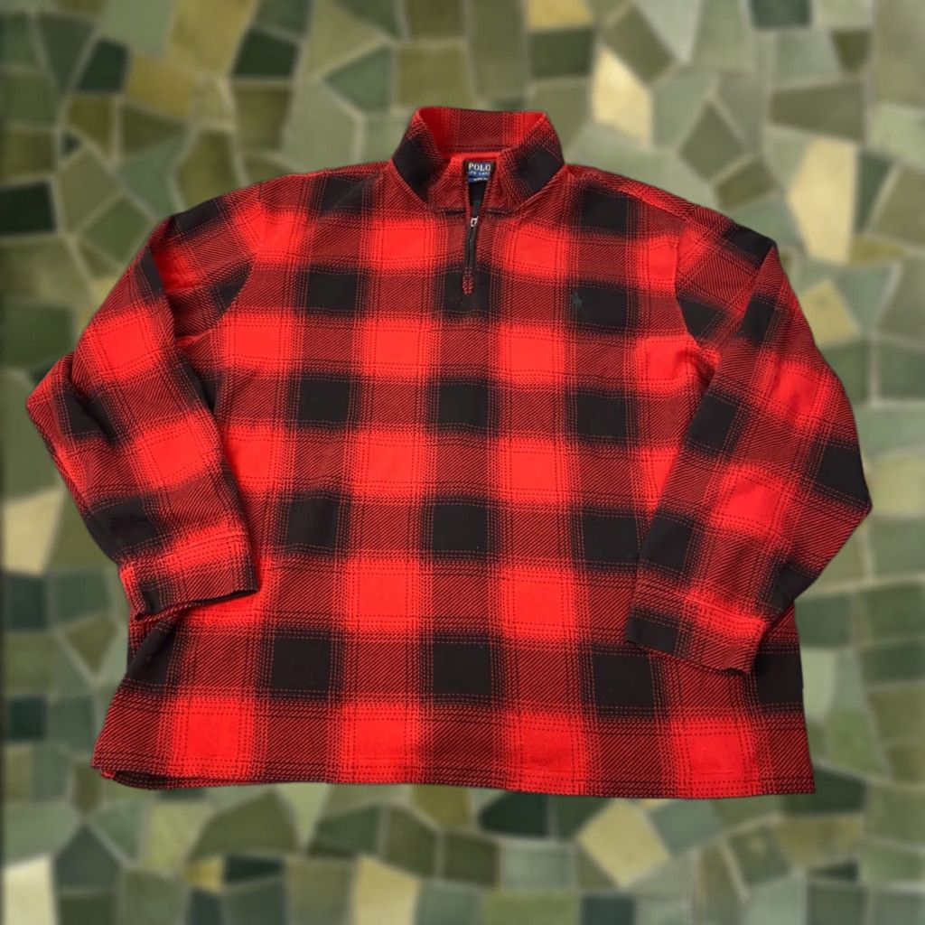 Polo Ralph Lauren VINTAGE Polo Ralph Lauren Pullover Sweatshirt Men 2XL Red Buffalo Plaid 1/4 Zip Outdoor Fall Spring Size US XXL / EU 58 / 5 - 1 Thumbnail