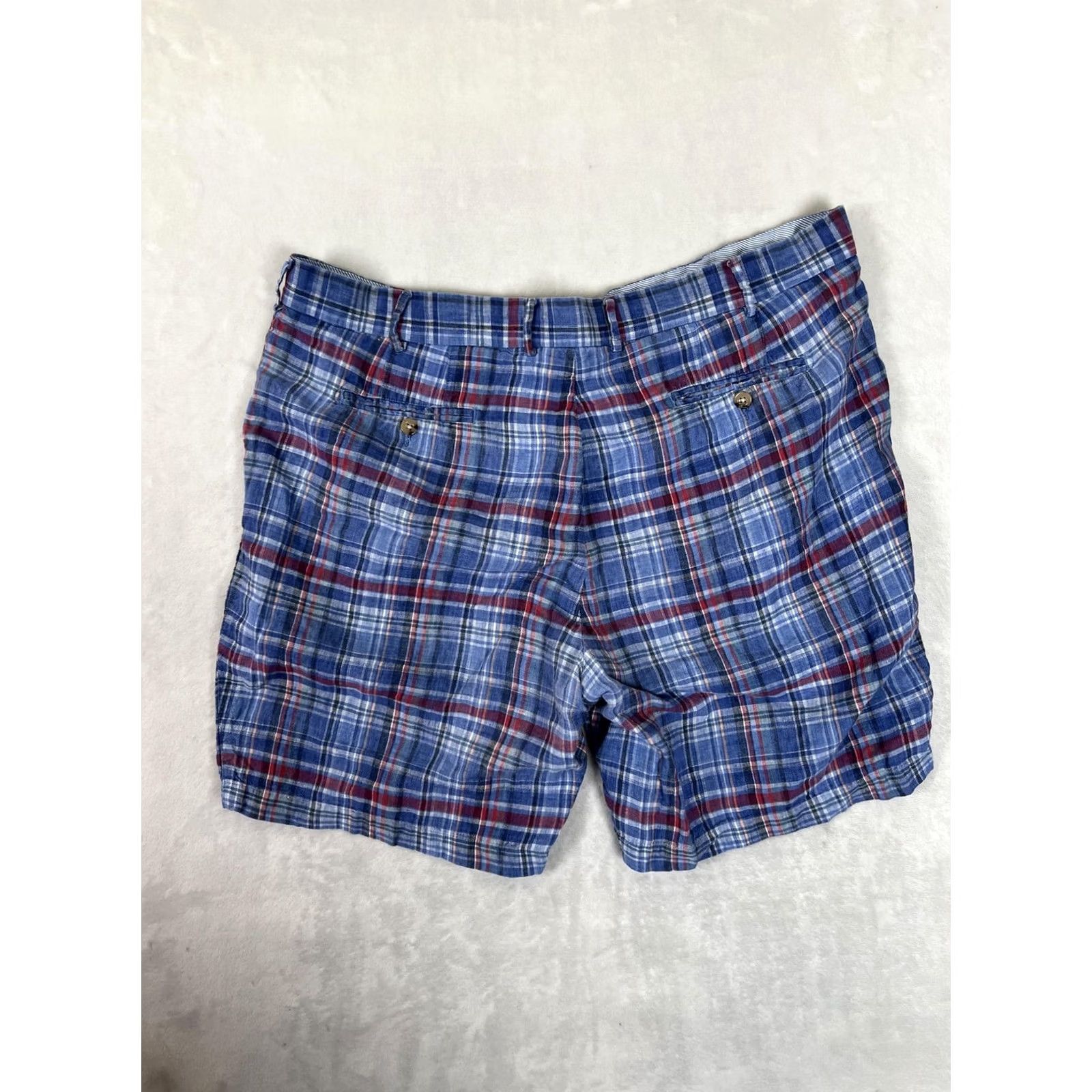 Peter Millar Peter Millar Shorts Mens 42 Blue Plaid Linen Chino Pleated 9 Inseam Casual Size US 42 / EU 58 - 6 Thumbnail