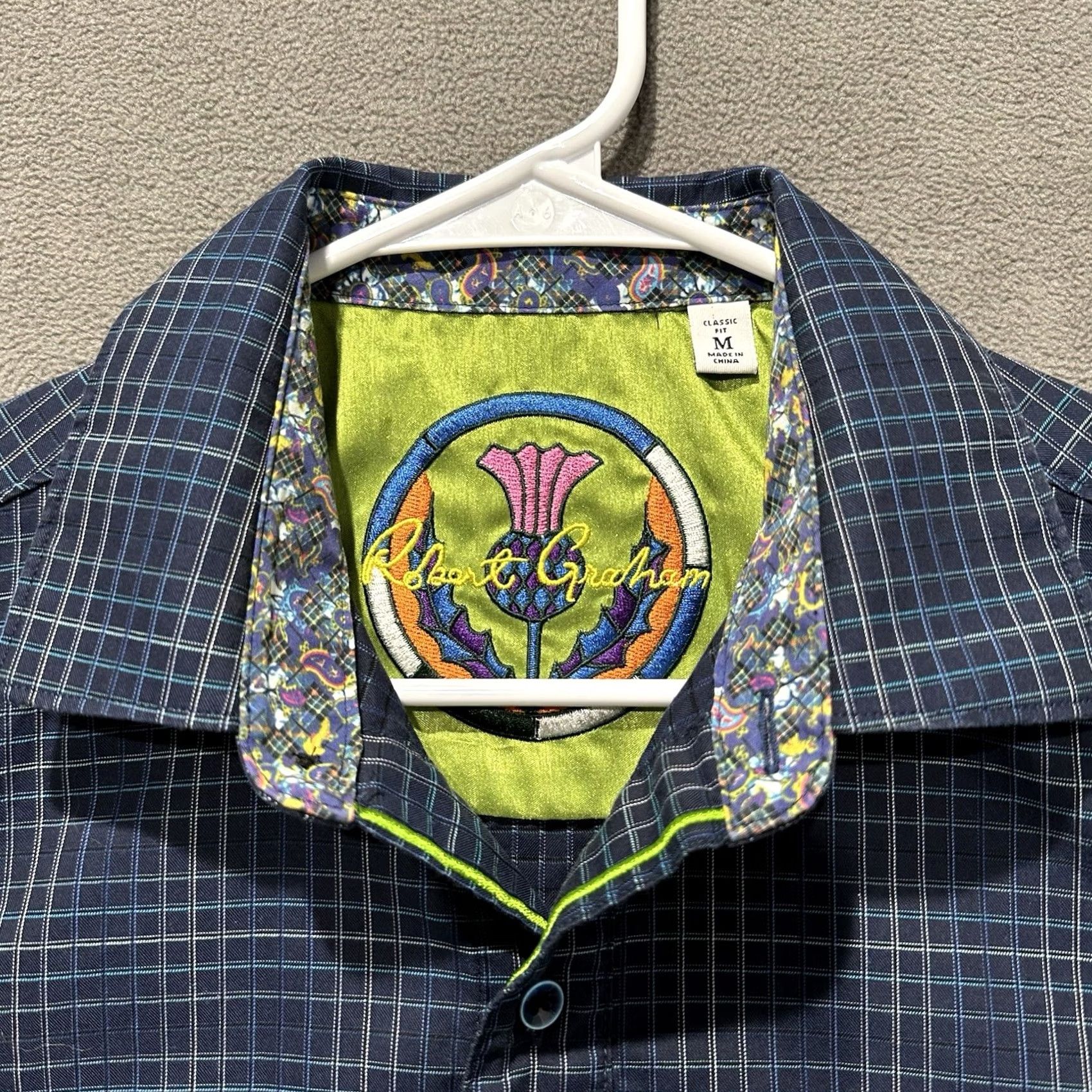 Robert Graham Robert Graham Shirt Mens Medium Blue Plaid Flip Cuff Classic Fit Contrast Trim Size US M / EU 48-50 / 2 - 4 Thumbnail