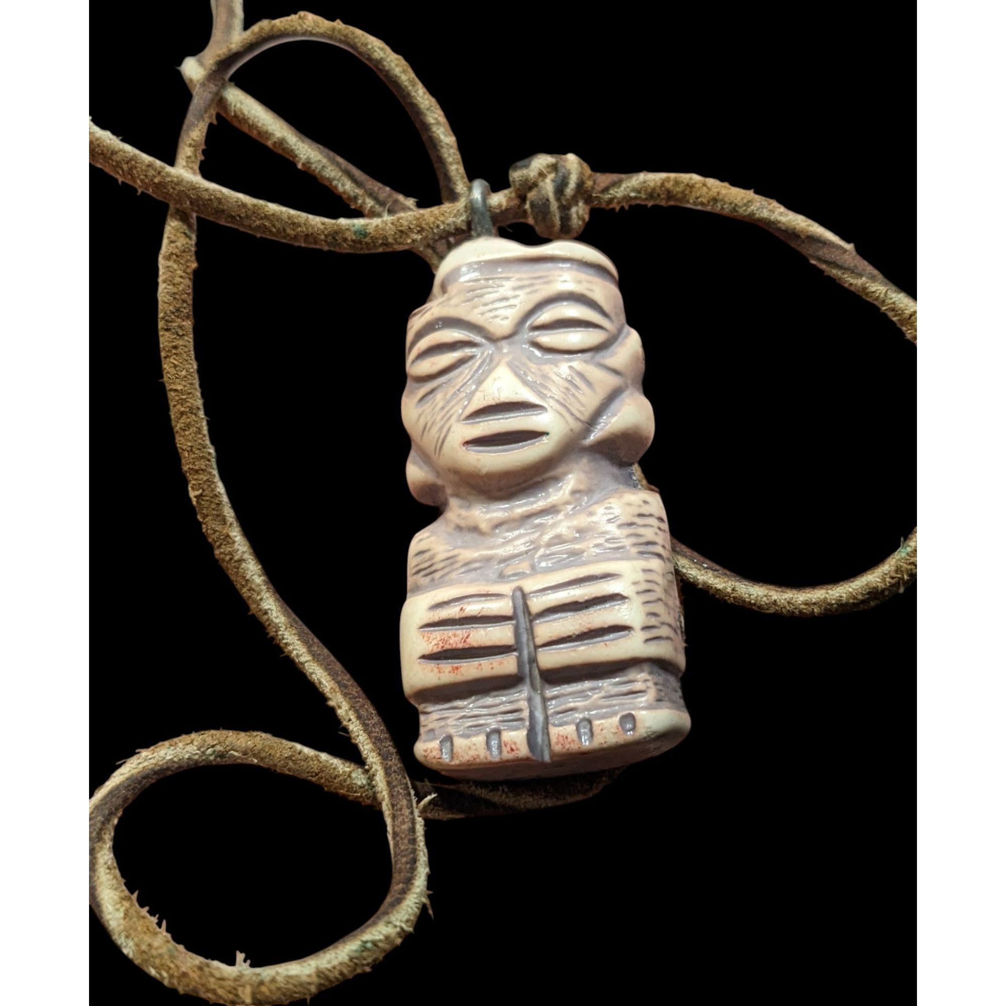 Other Tribal Pendant Necklace With Unique Figure Carving On Brown Size ONE SIZE - 5 Thumbnail