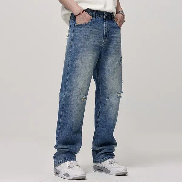 Japanese Brand VIBE Men's American street straight wide washed ripped jeans Size US 32 / EU 48 - 3 Thumbnail