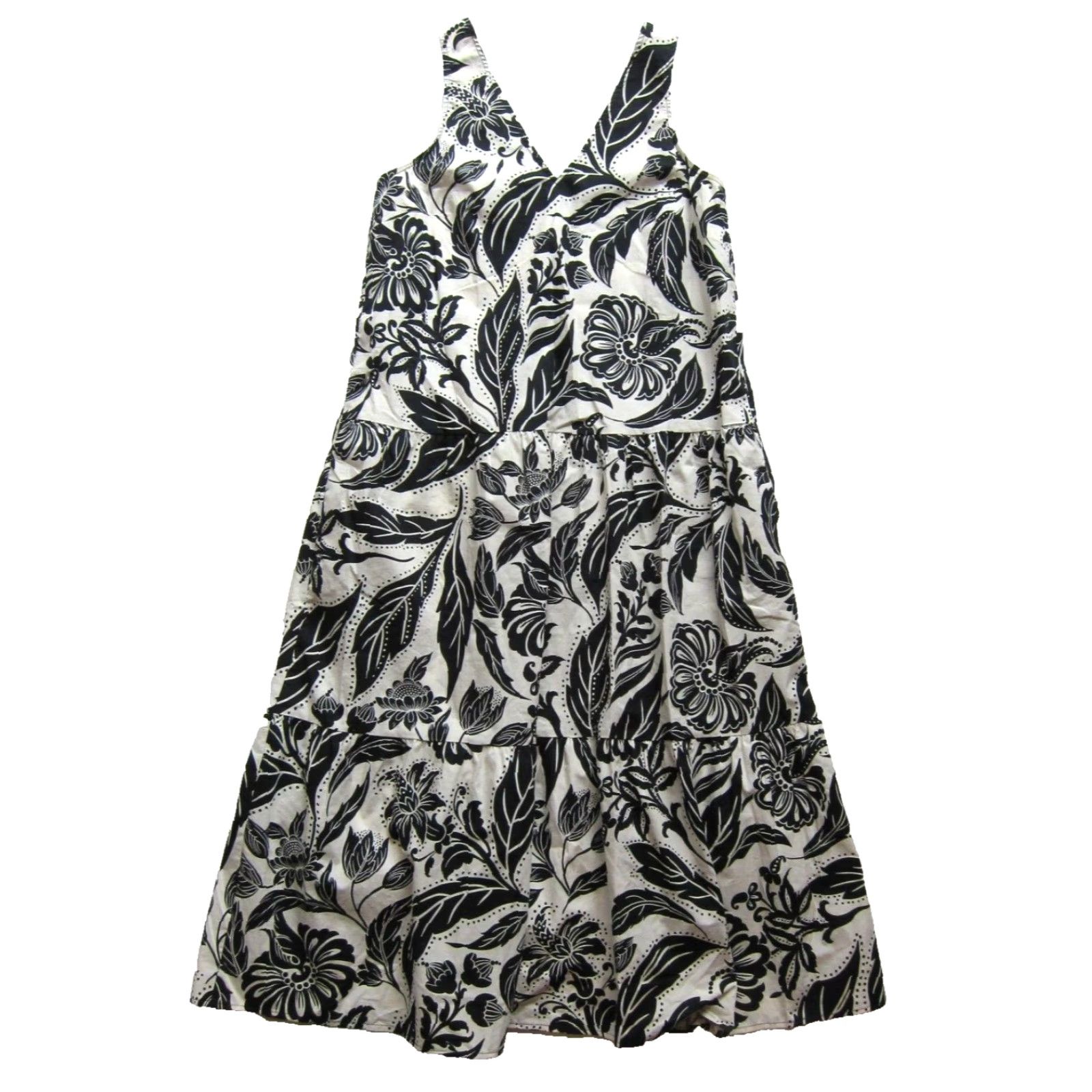 Vintage VINTAGE Who What Wear 100% Cotton Ivory Black Floral Pocket Long Maxi Tank Dress Small Size S / US 4 / IT 40 - 2 Thumbnail
